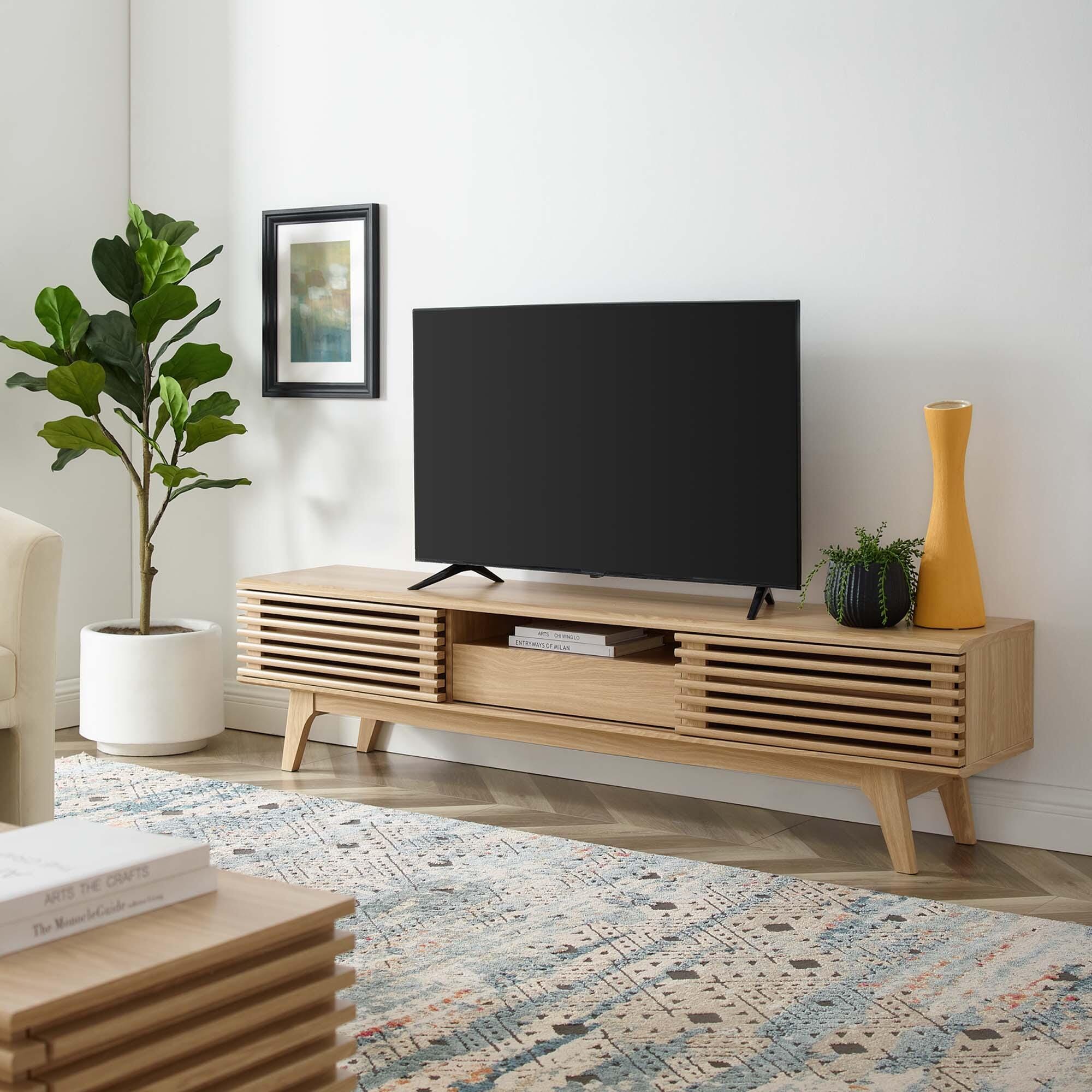 Modway Render 70"  TV Stand with Adjustable Shelves, Oak, large