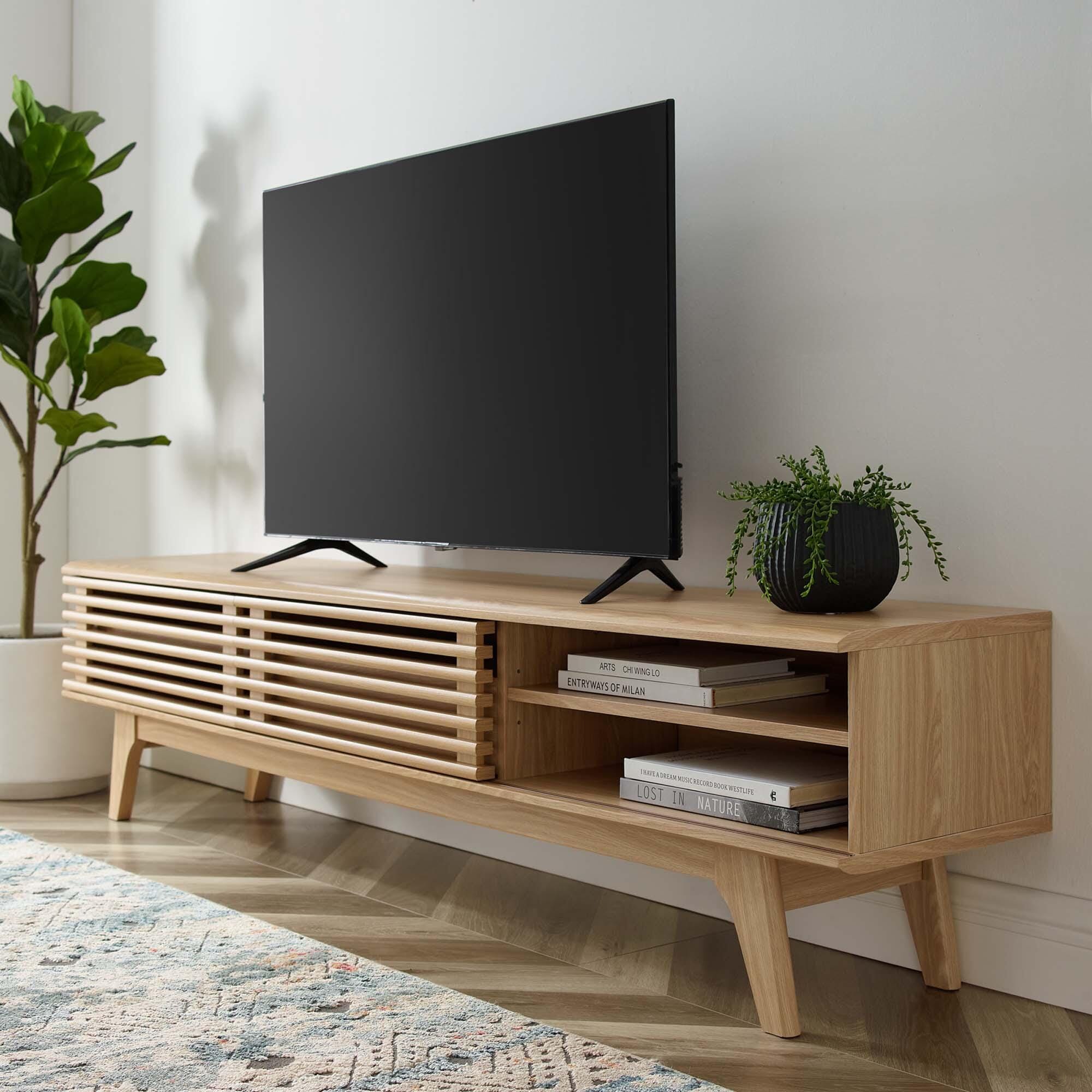 Modway Render 70"  TV Stand with Adjustable Shelves, Oak, large