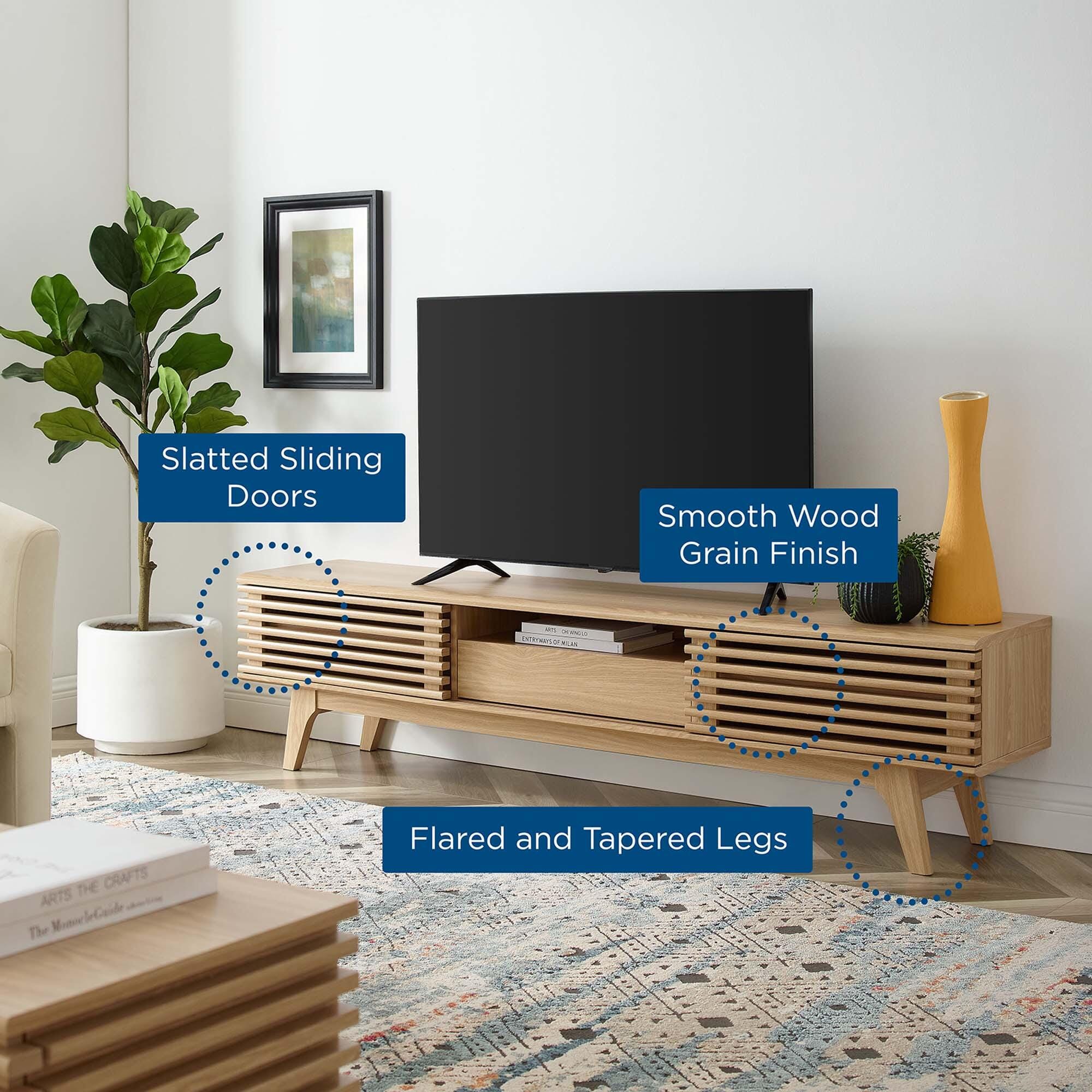 Modway Render 70"  TV Stand with Adjustable Shelves, Oak, large