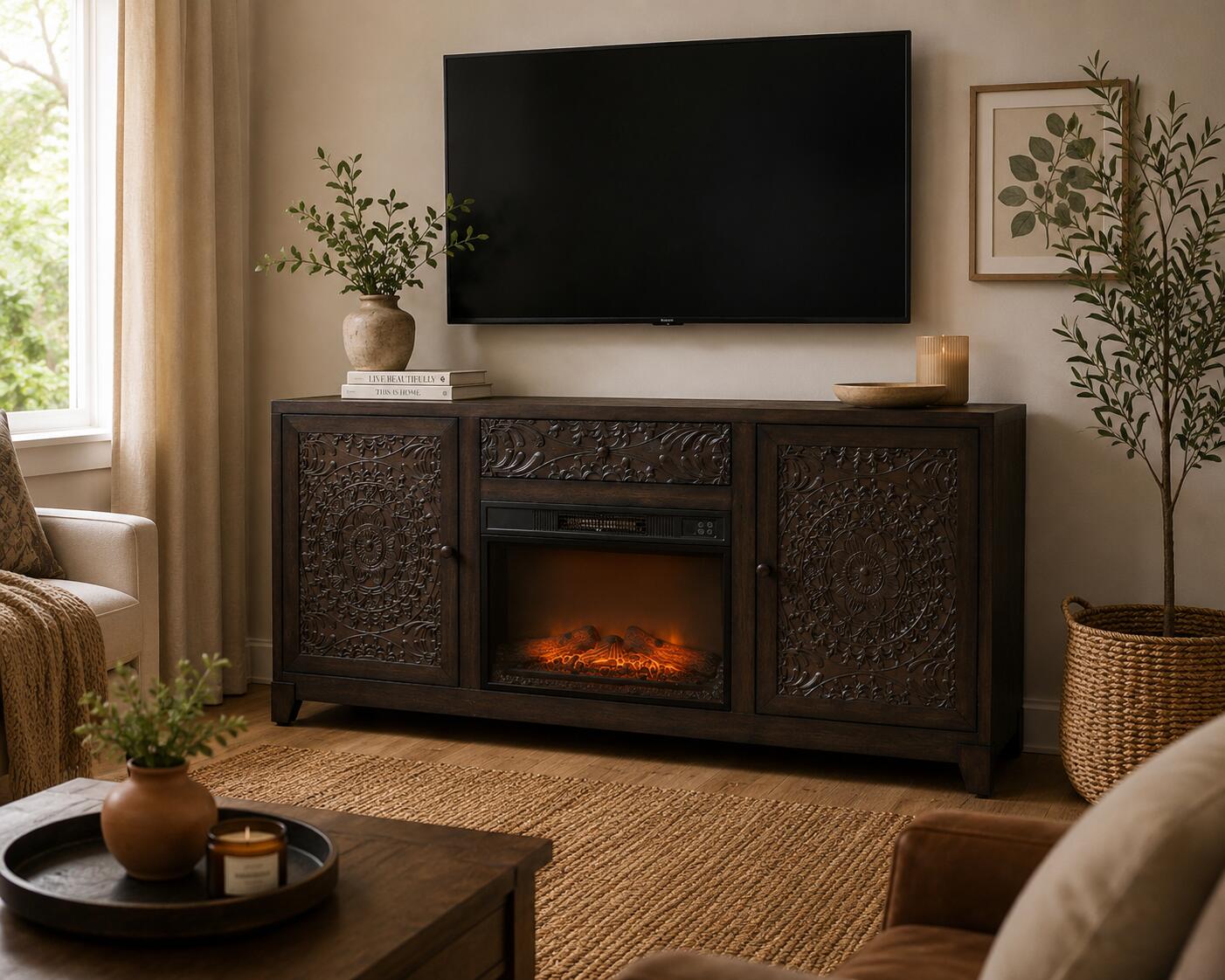 Linon Gemma 67" Electric Fireplace Mantel, , rollover