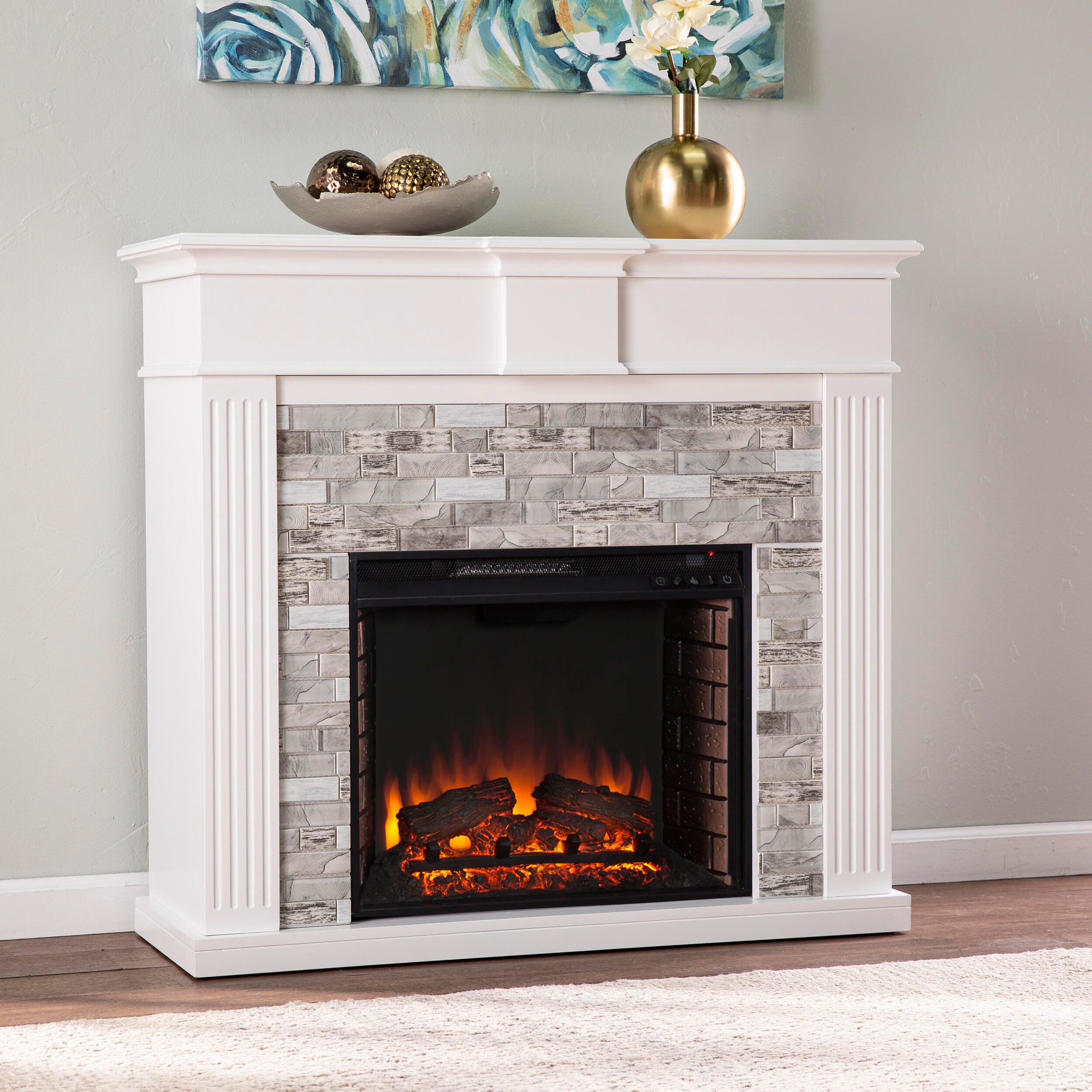 Southern Enterprises Furniture Horstena Electric Fireplace Mantel
