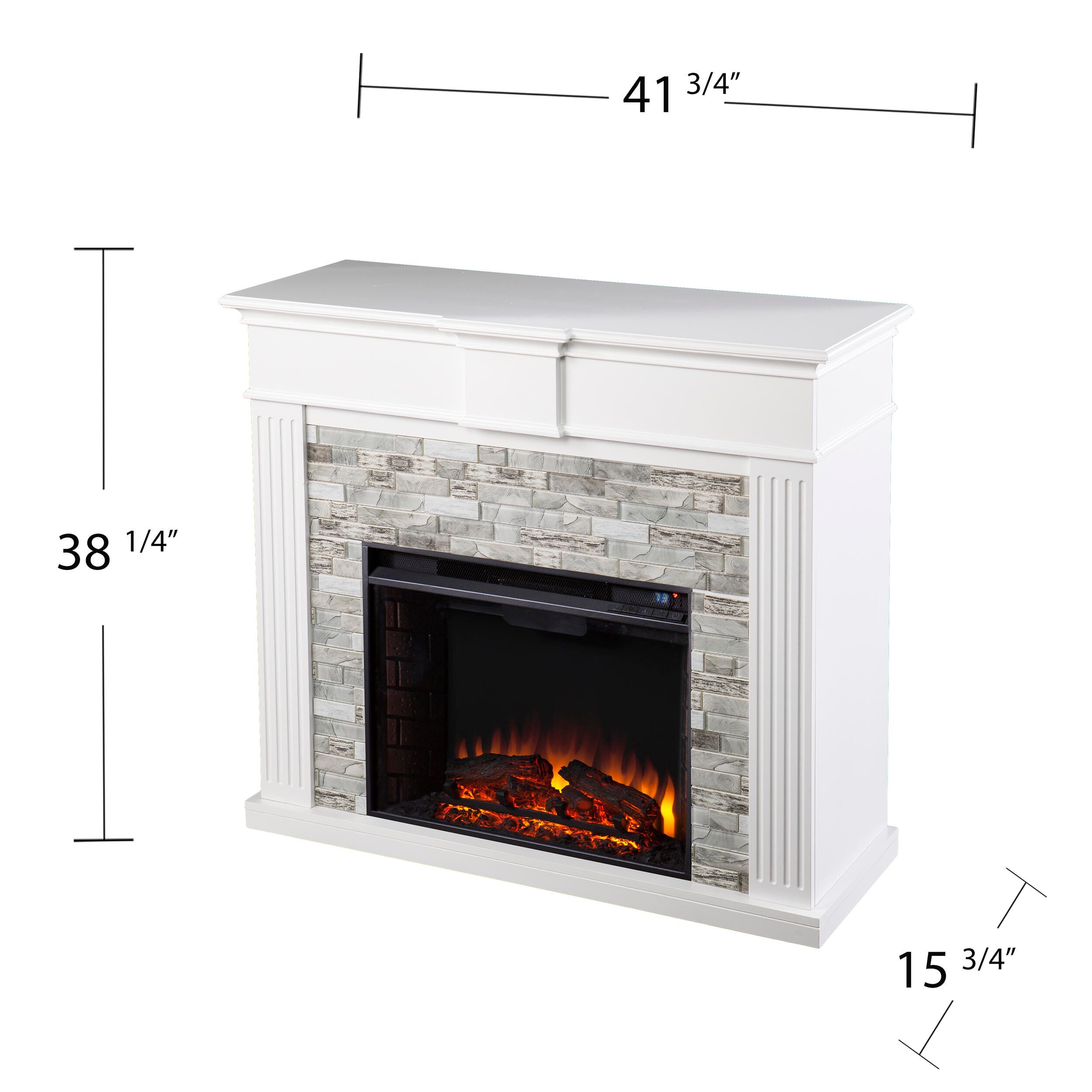 Southern Enterprises Ashlaurel Electric Fireplace with Faux Stone Surround, , large
