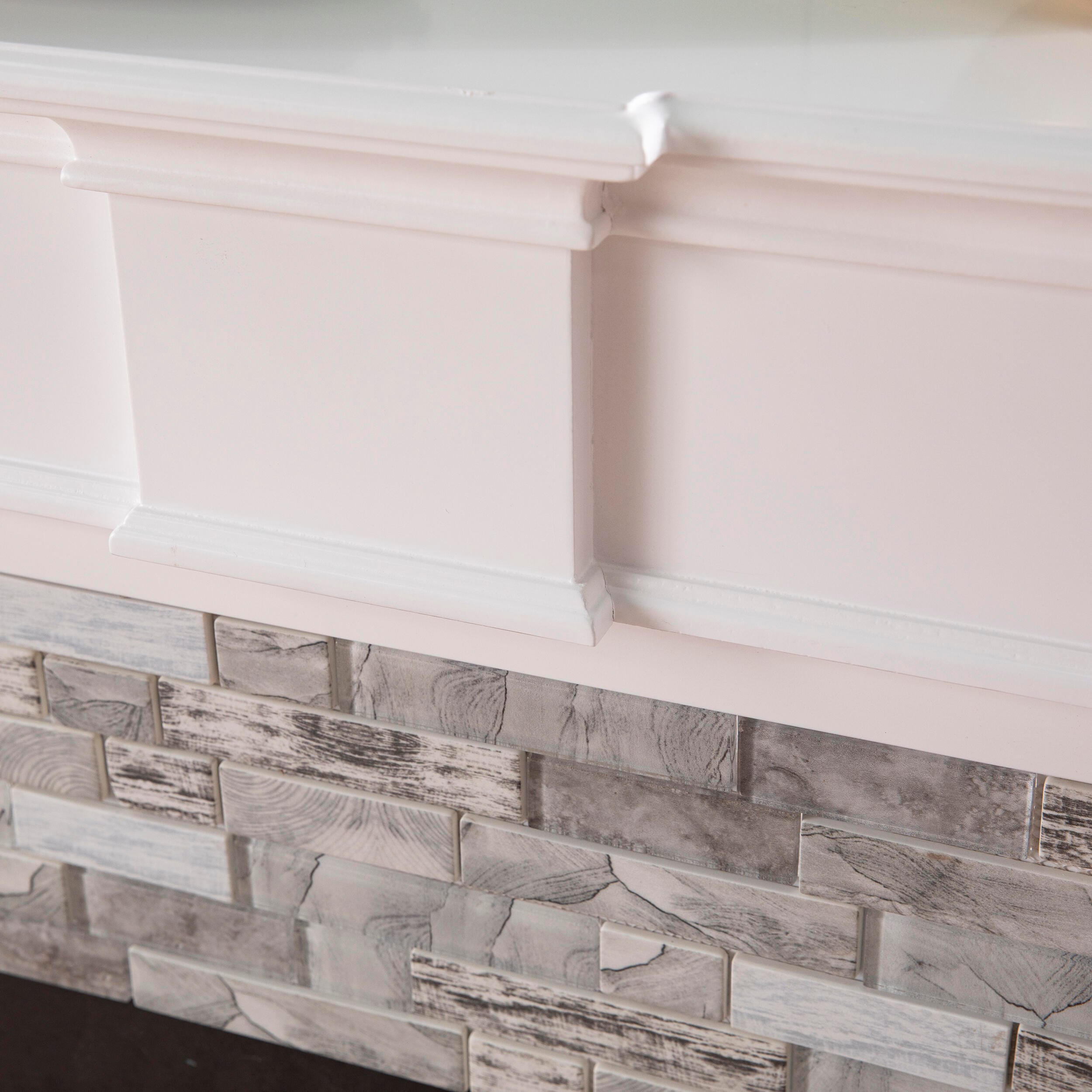 Southern Enterprises Ashlaurel Electric Fireplace with Faux Stone Surround, , large