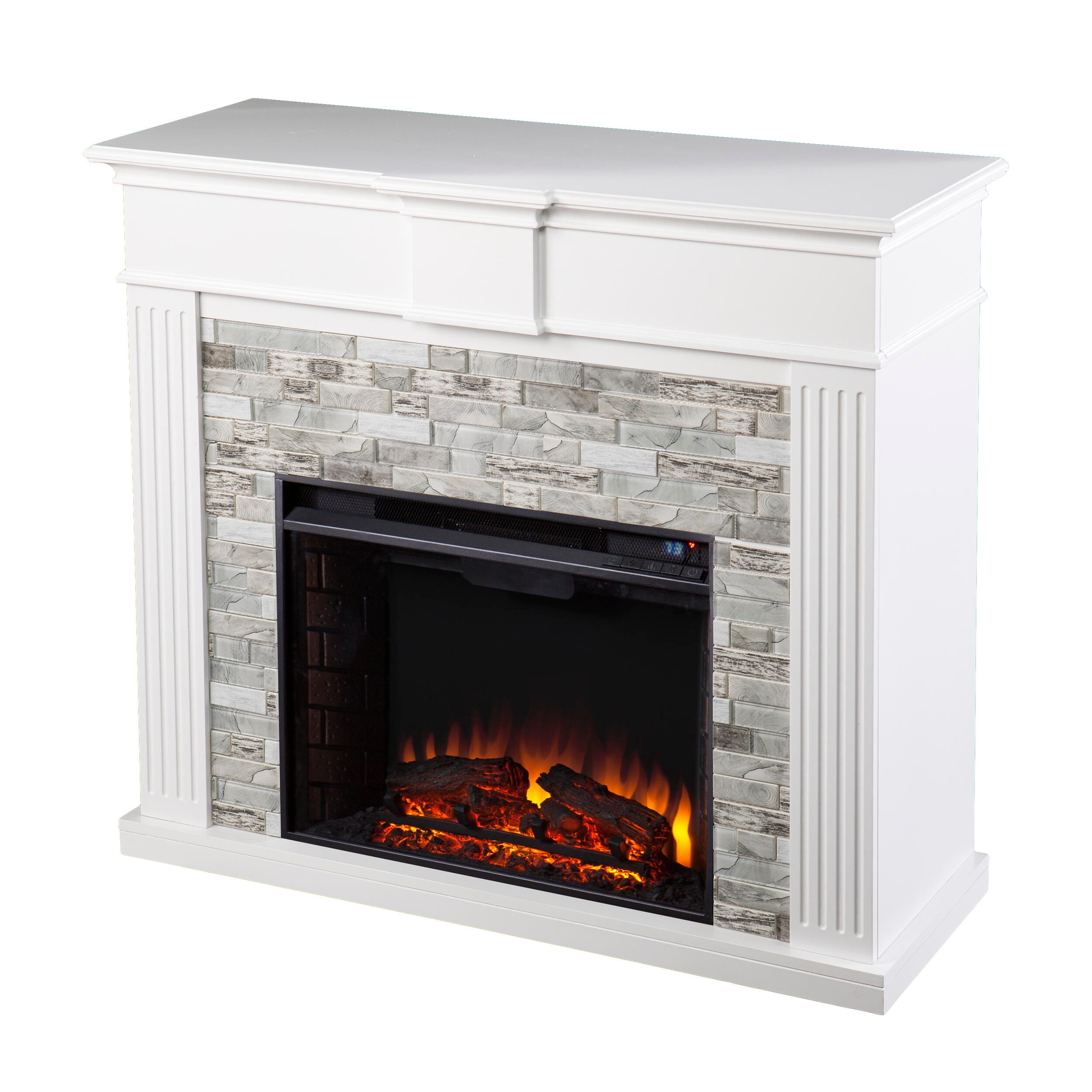 Southern Enterprises Ashlaurel Electric Fireplace with Faux Stone Surround, , large