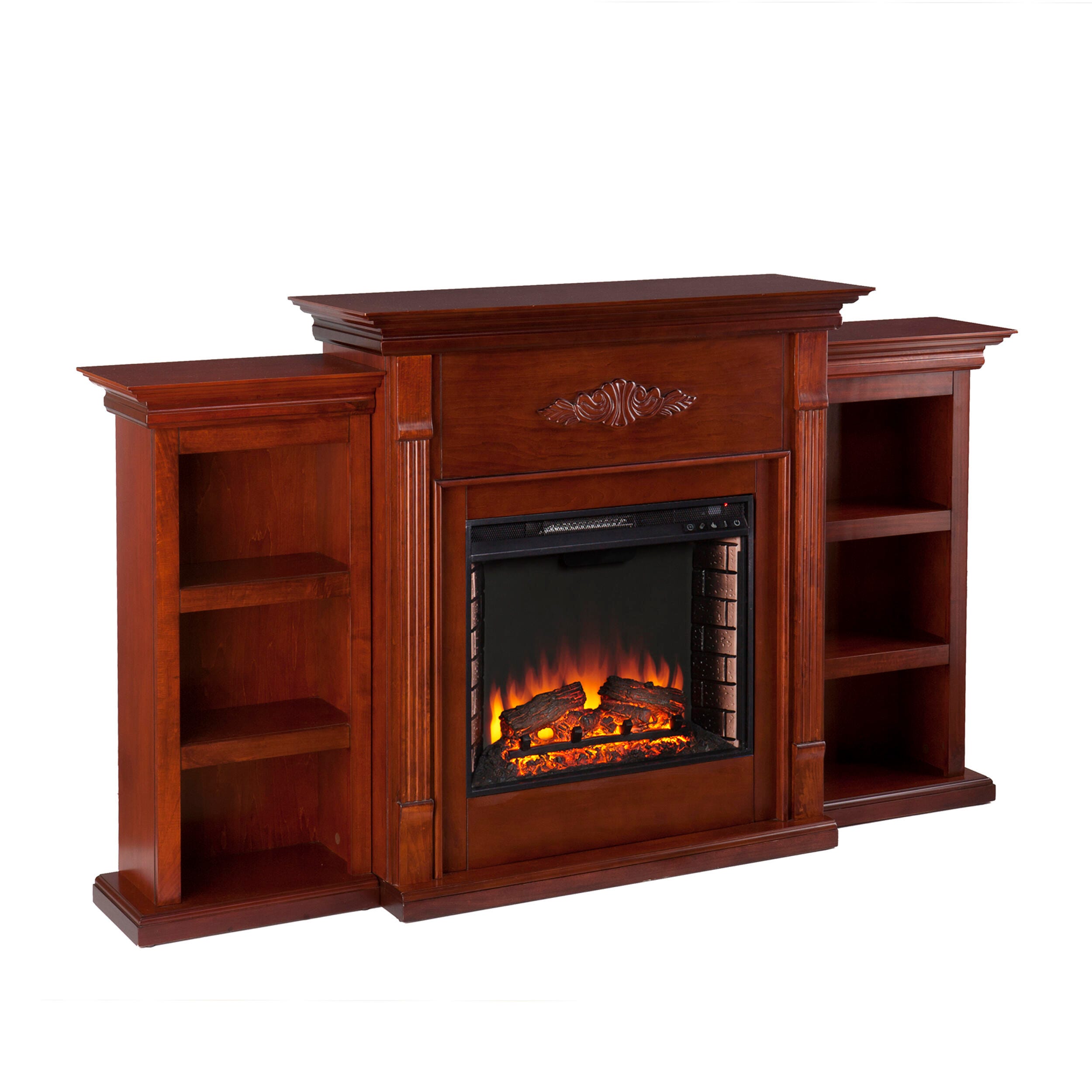 Southern Enterprises Harkdale Electric Fireplace with Bookcases - Classic Mahogany, , large