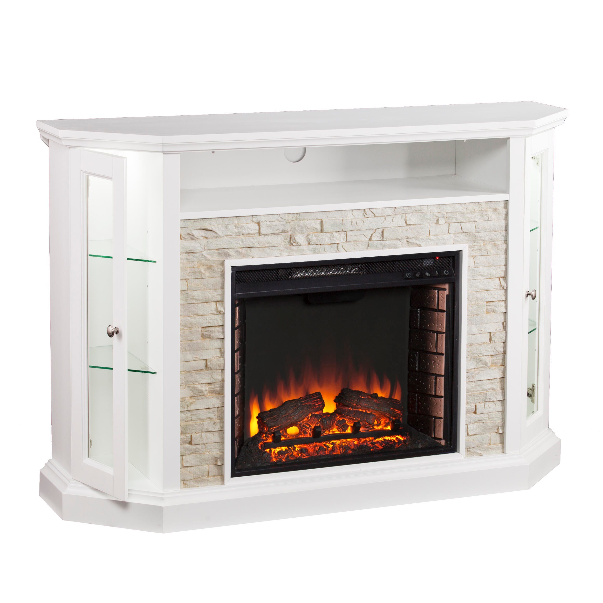 Southern Enterprises Harper Corner Convertible Electric Media Fireplace, Fresh White, large