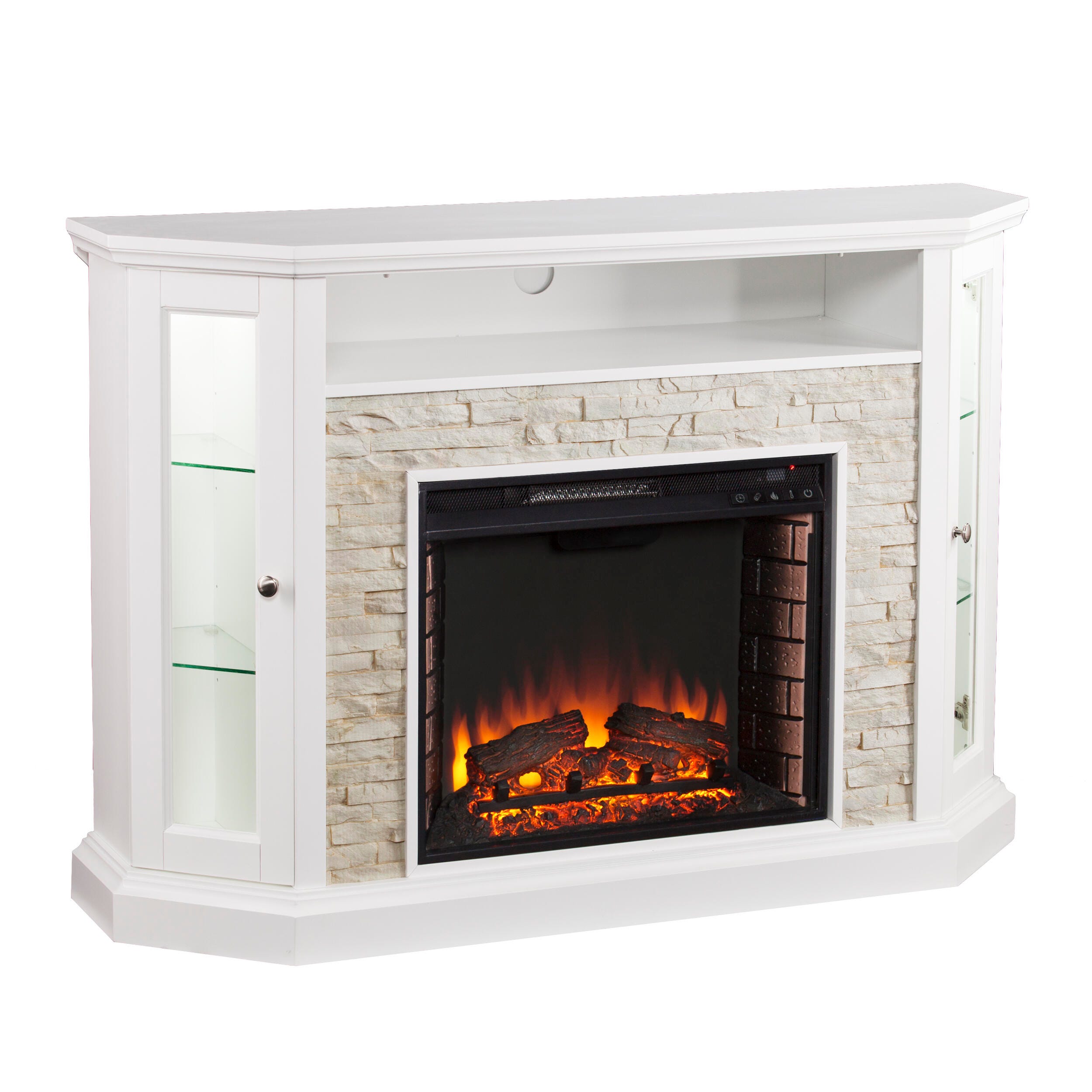 Southern Enterprises Harper Corner Convertible Electric Media Fireplace, Fresh White, large
