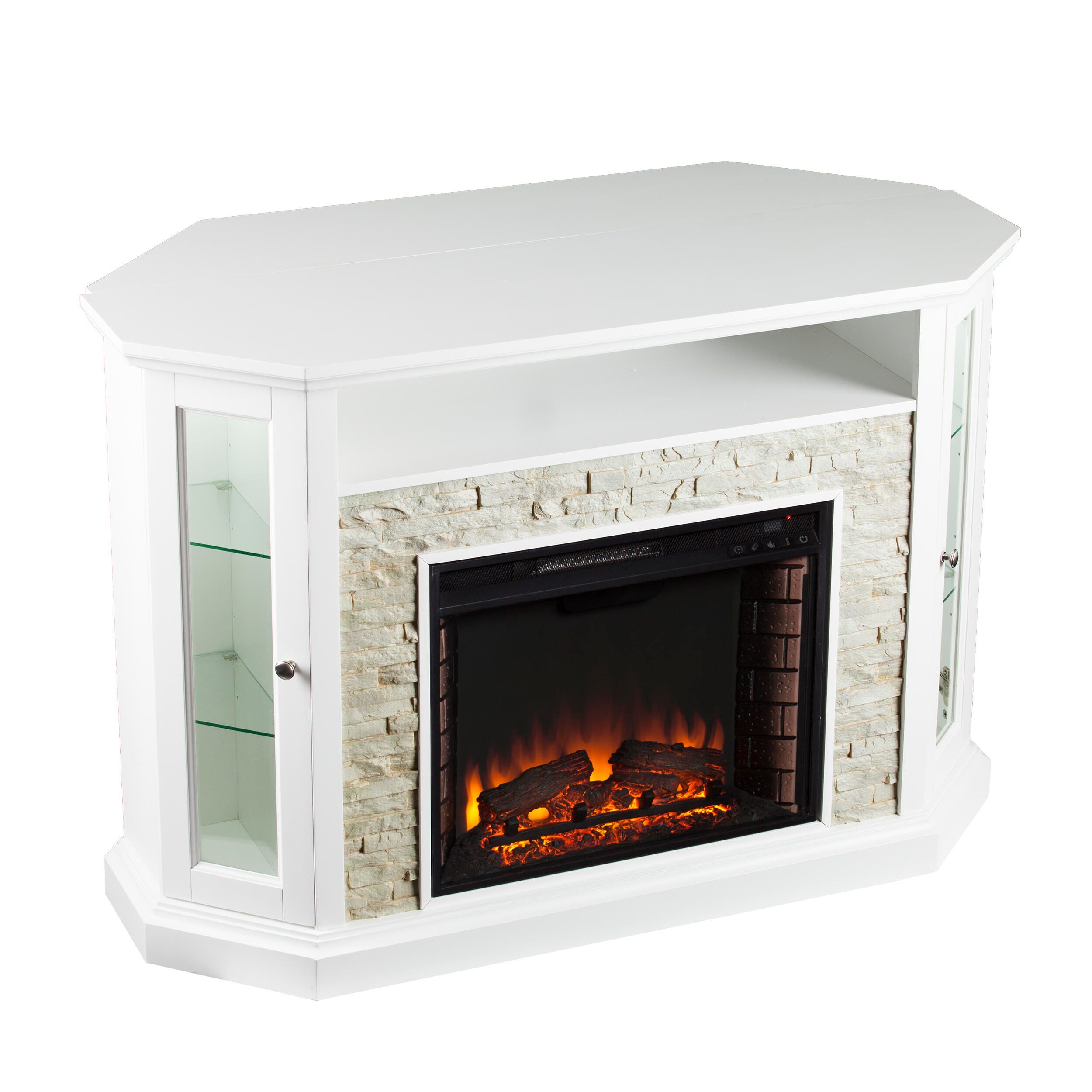 Southern Enterprises Harper Corner Convertible Electric Media Fireplace, Fresh White, large