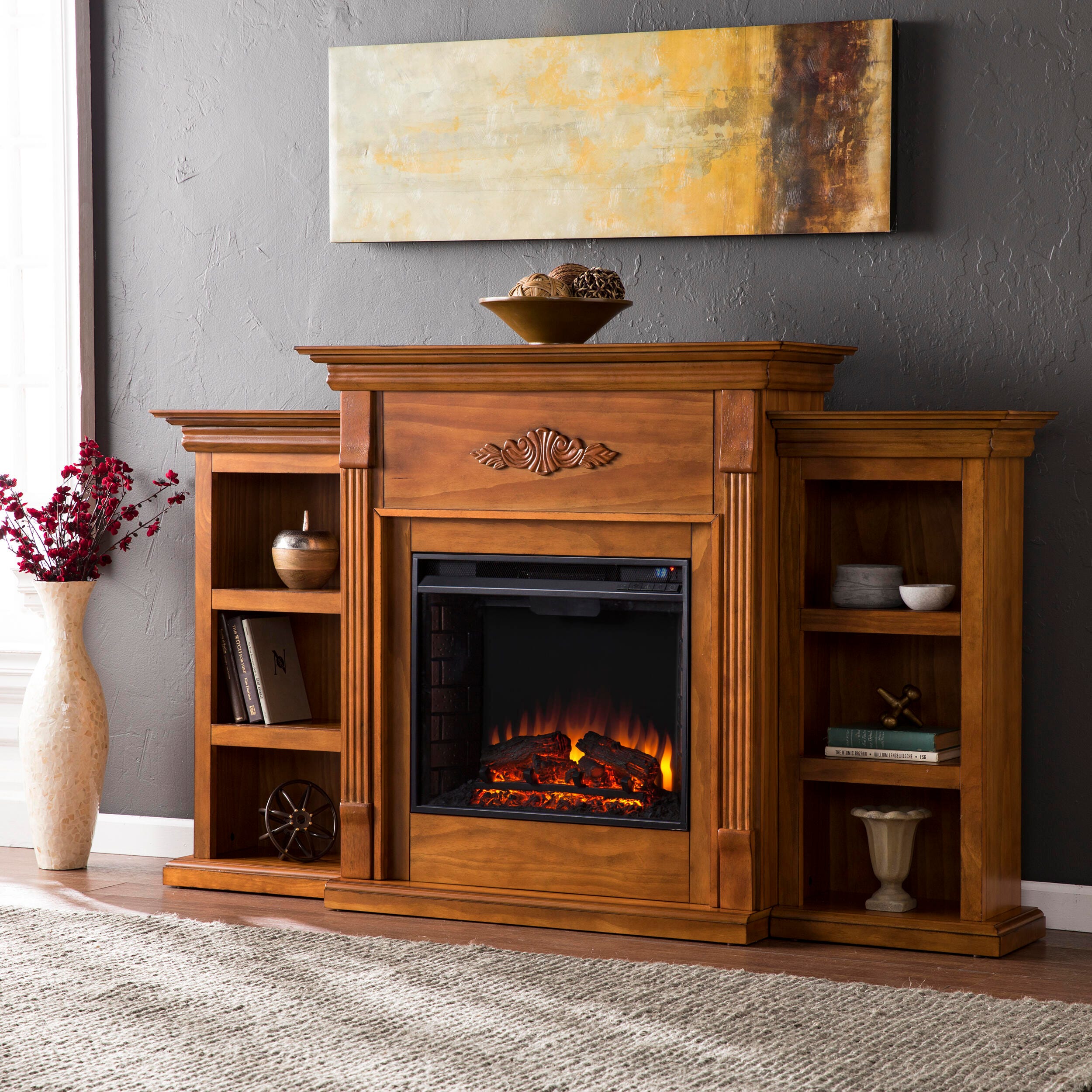 Southern Enterprises Harkdale Electric Fireplace with Bookcases, , rollover