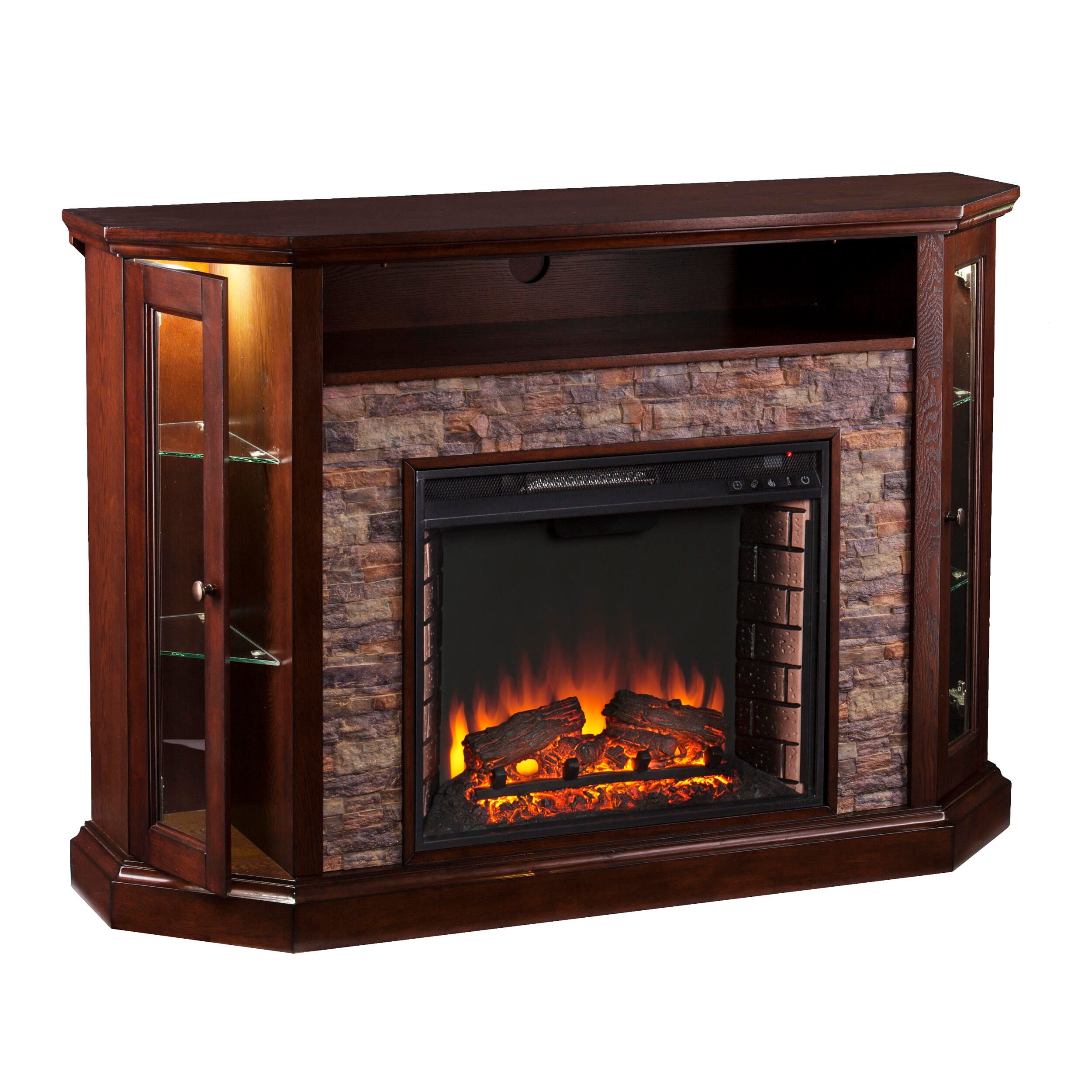 Southern Enterprises Harper Corner Convertible Electric Media Fireplace, Espresso, large