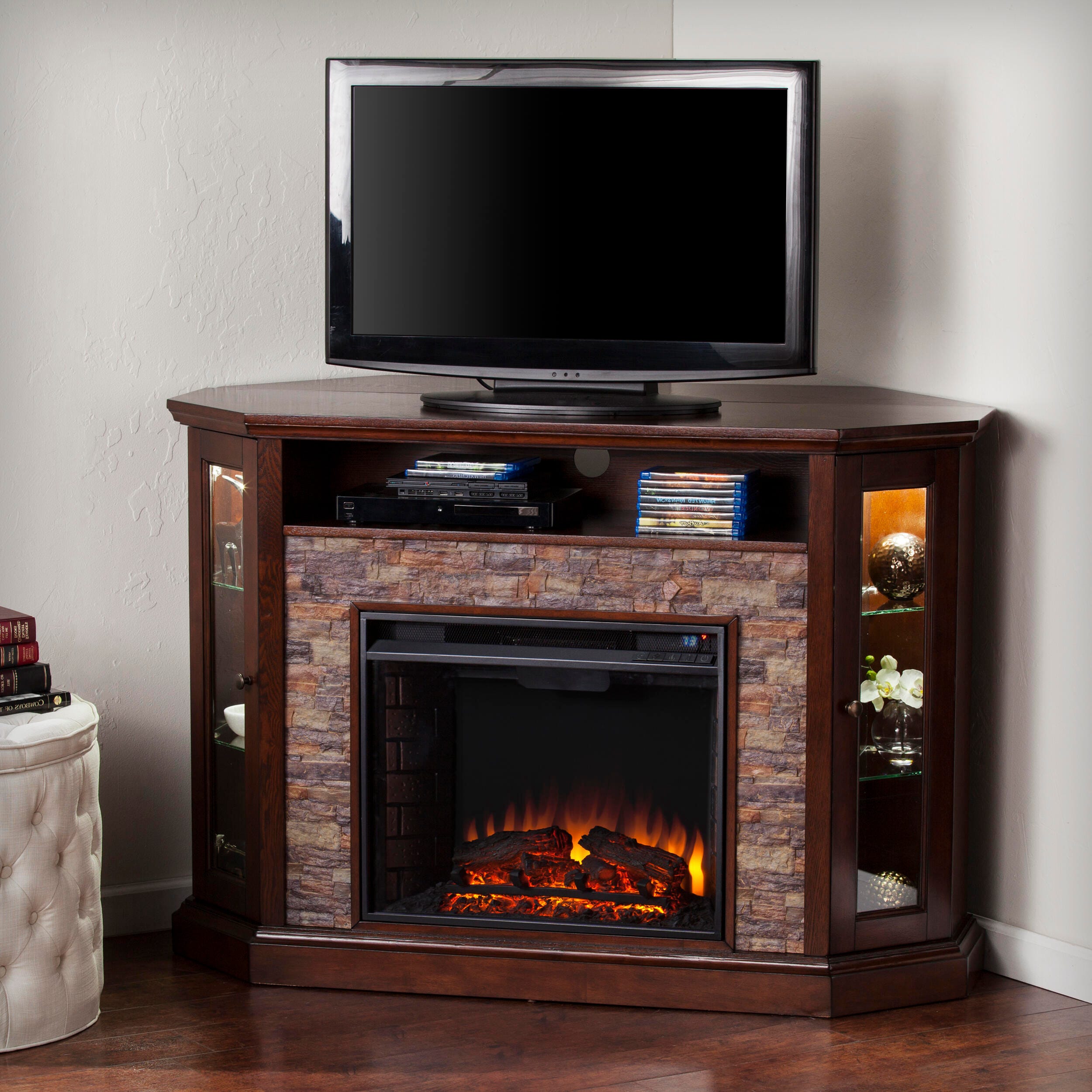 Southern Enterprises Harper Corner Convertible Electric Media Fireplace, Espresso, large