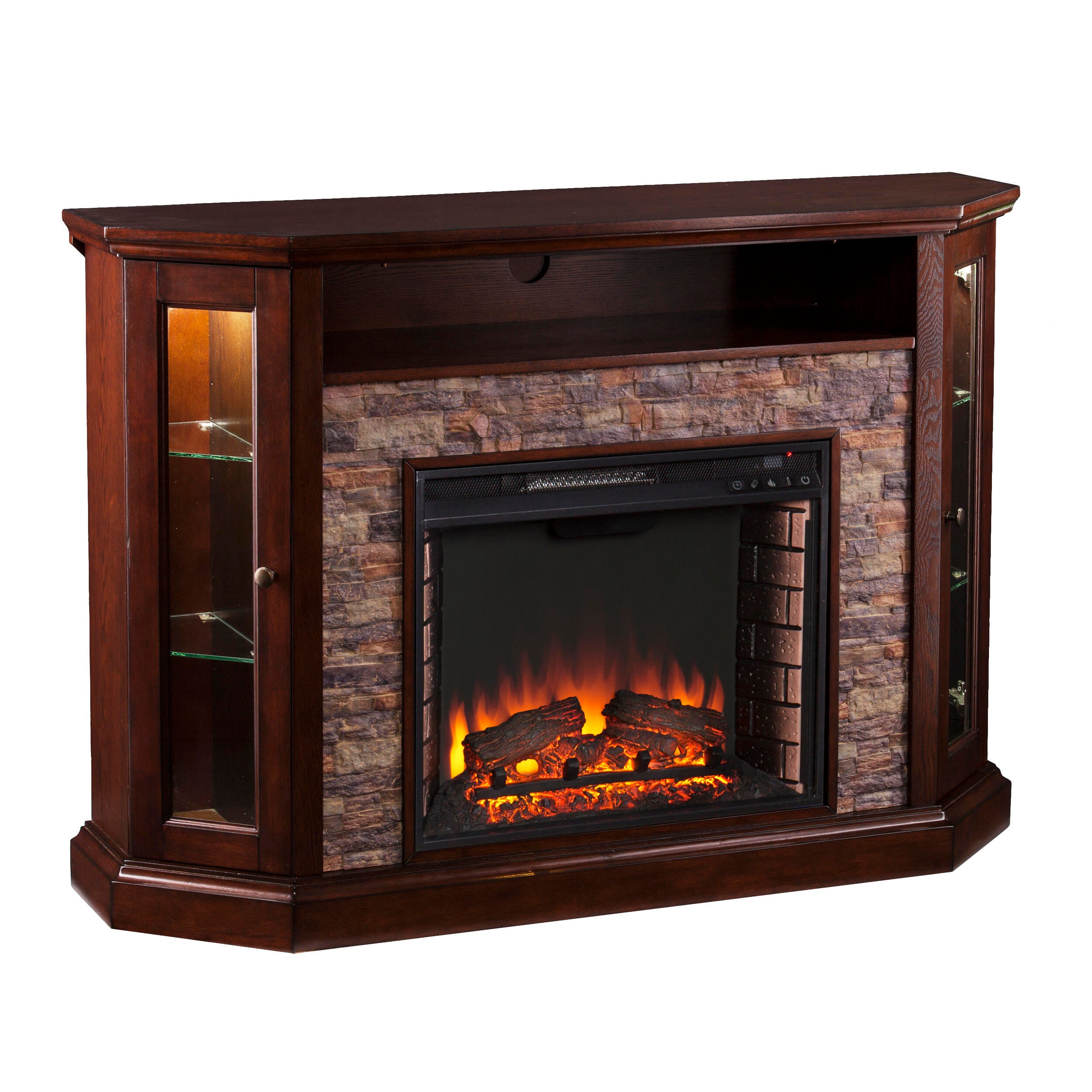 Southern Enterprises Harper Corner Convertible Electric Media Fireplace, Espresso, large