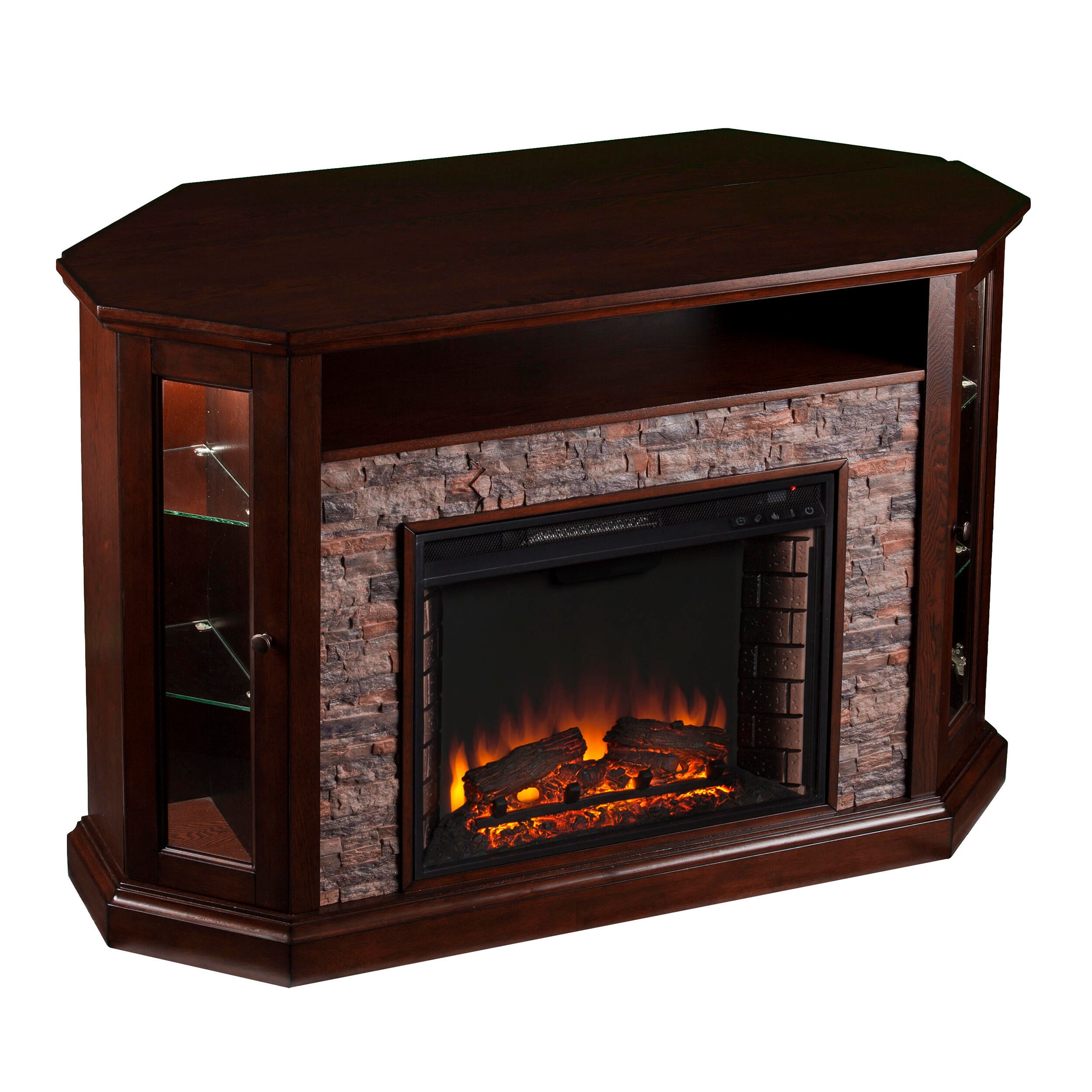 Southern Enterprises Harper Corner Convertible Electric Media Fireplace, Espresso, large