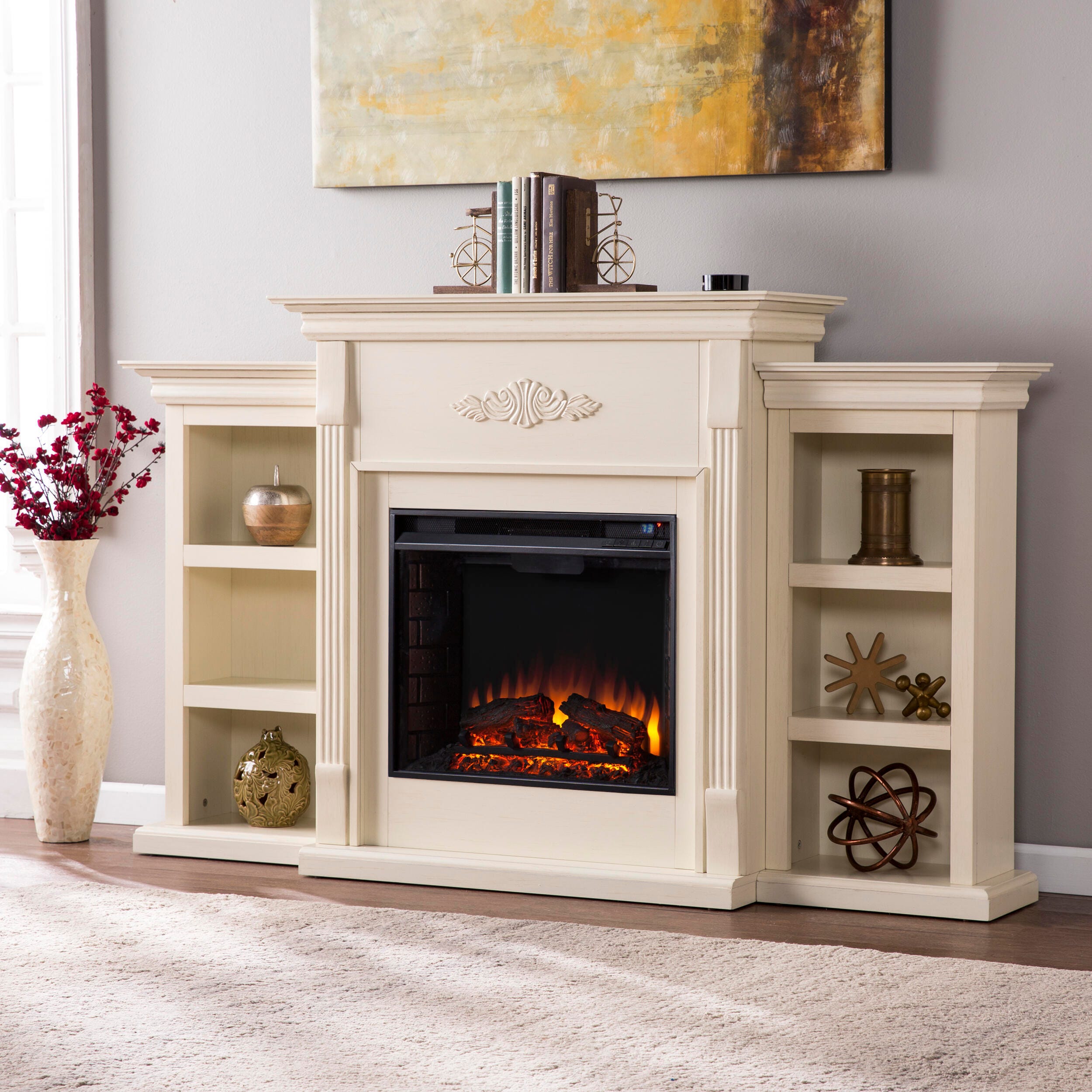 Southern Enterprises Harkdale Electric Fireplace with Bookcases, , rollover
