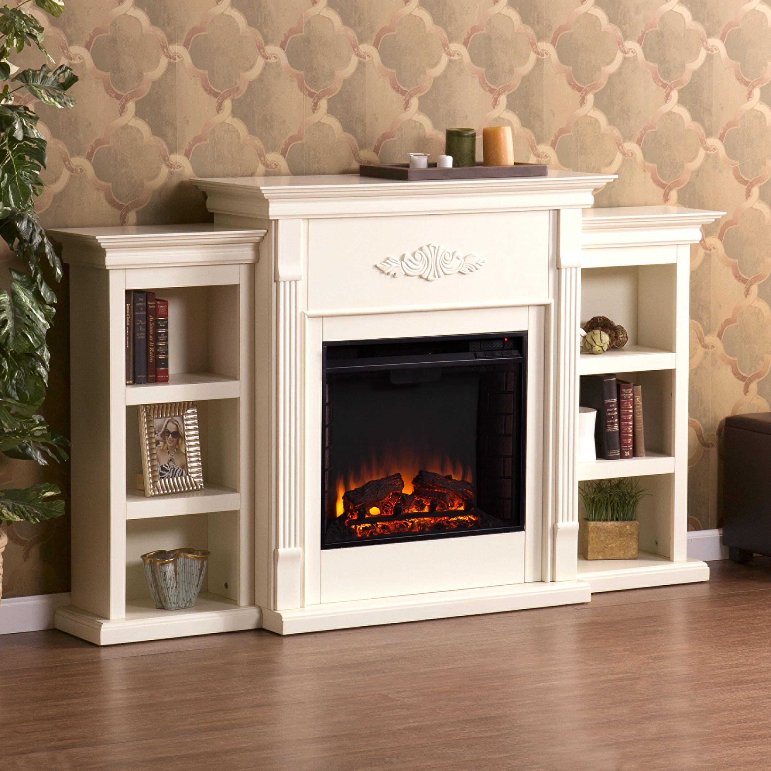 Southern Enterprises Harkdale Electric Fireplace with Bookcases, , large