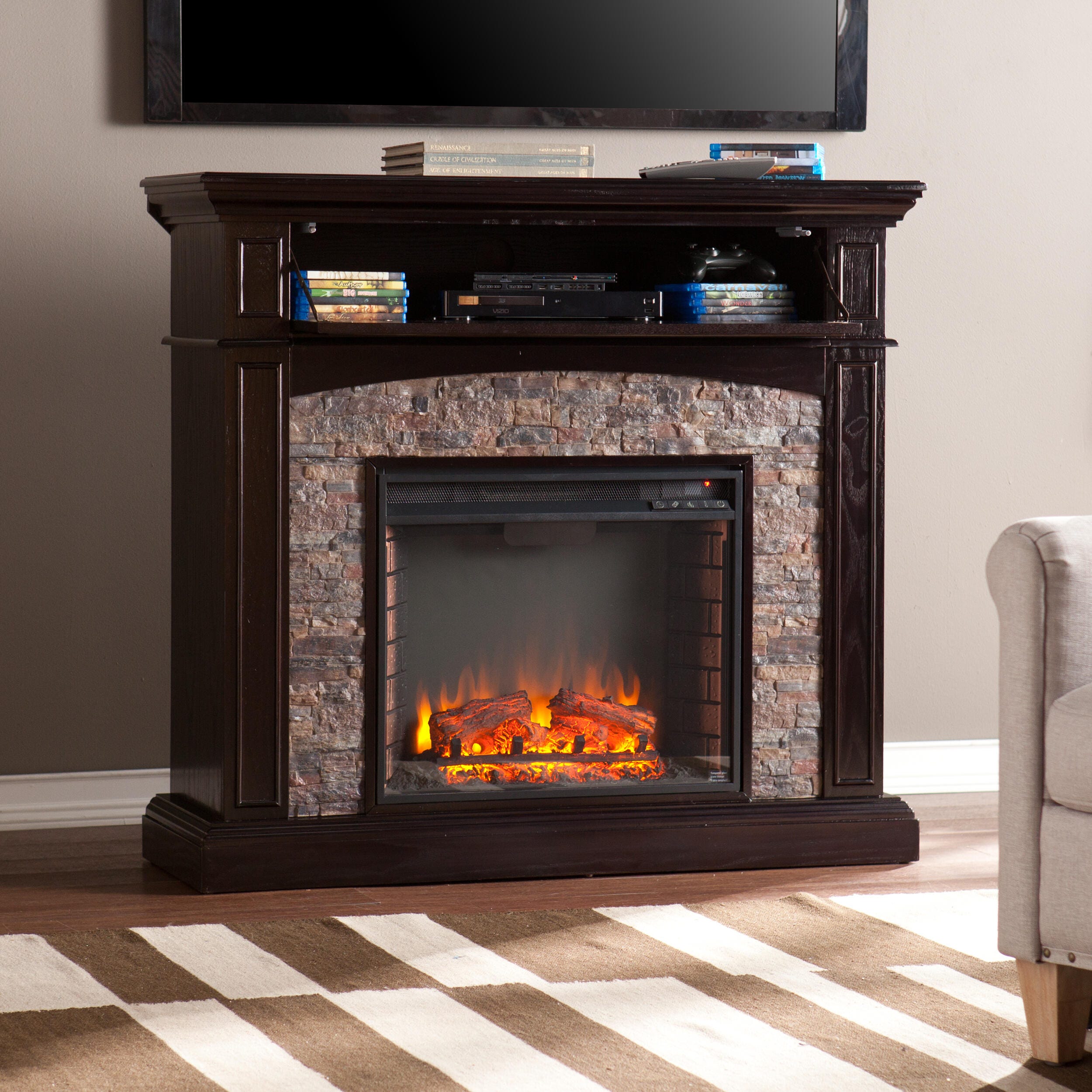 Southern Enterprises Norella Faux Stone Corner Electric Media Fireplace, , rollover