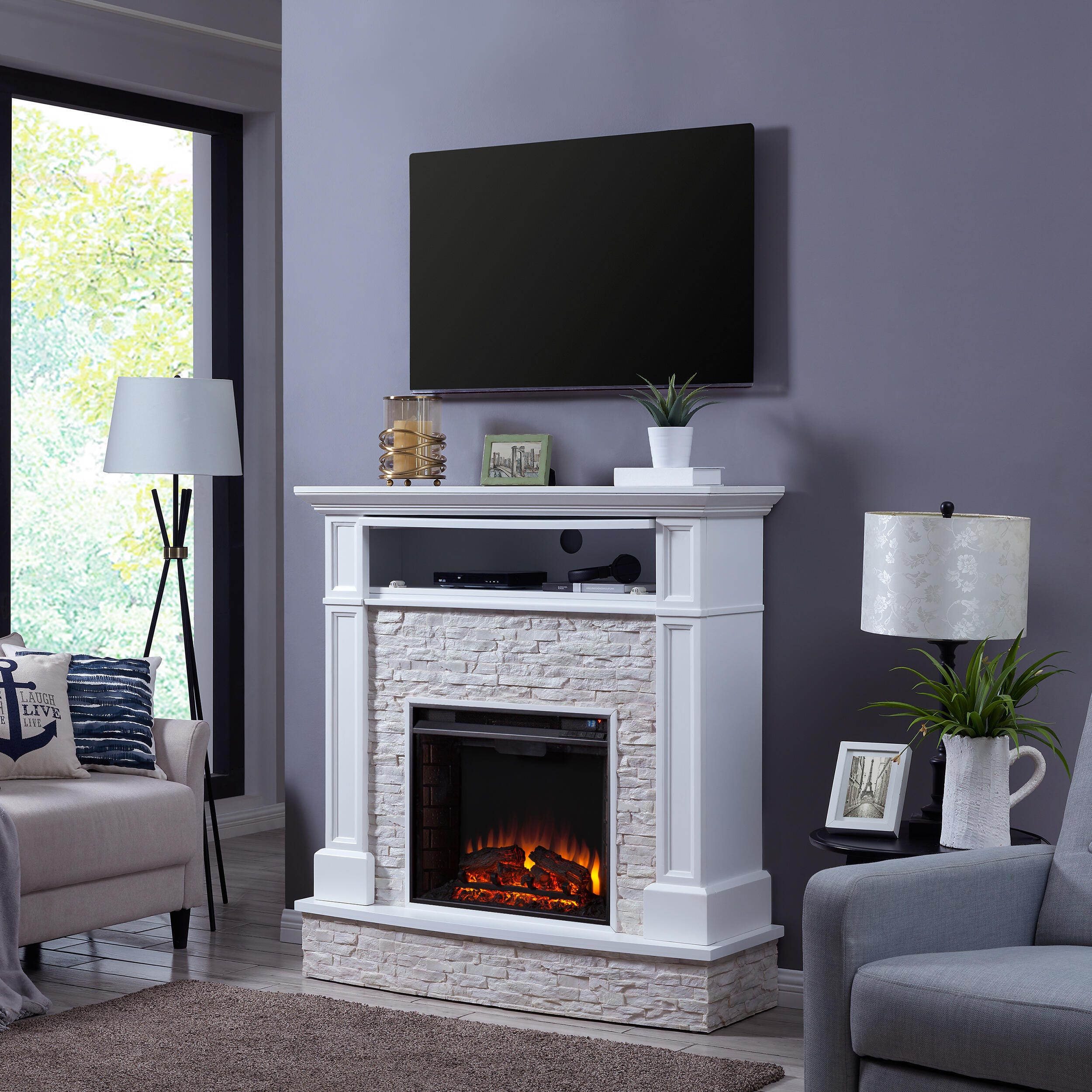 Southern Enterprises Norah Faux Stone Media Fireplace, , large