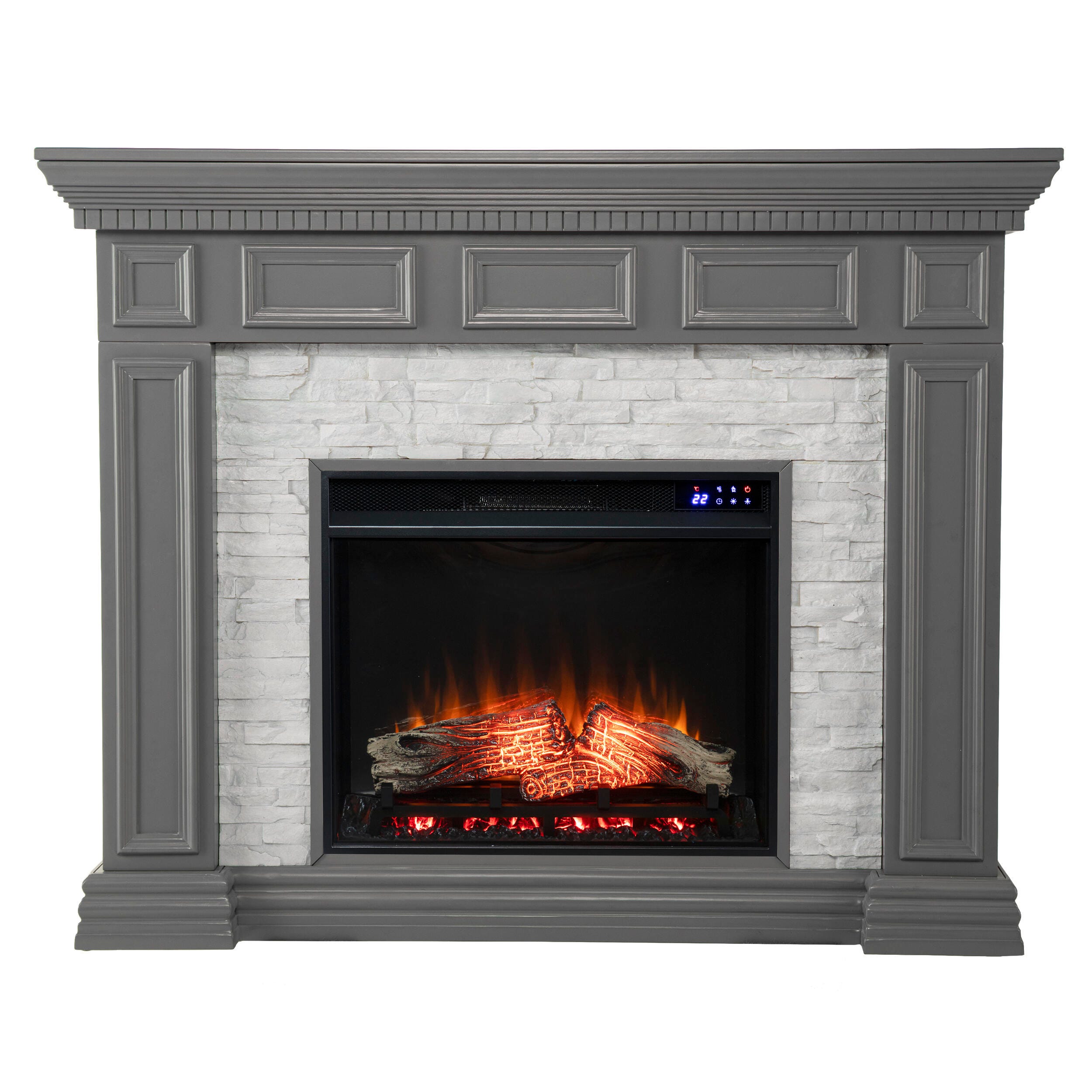 Southern Enterprises Horstena Faux Stone Electric Fireplace with Touch Screen Control Panel, , large