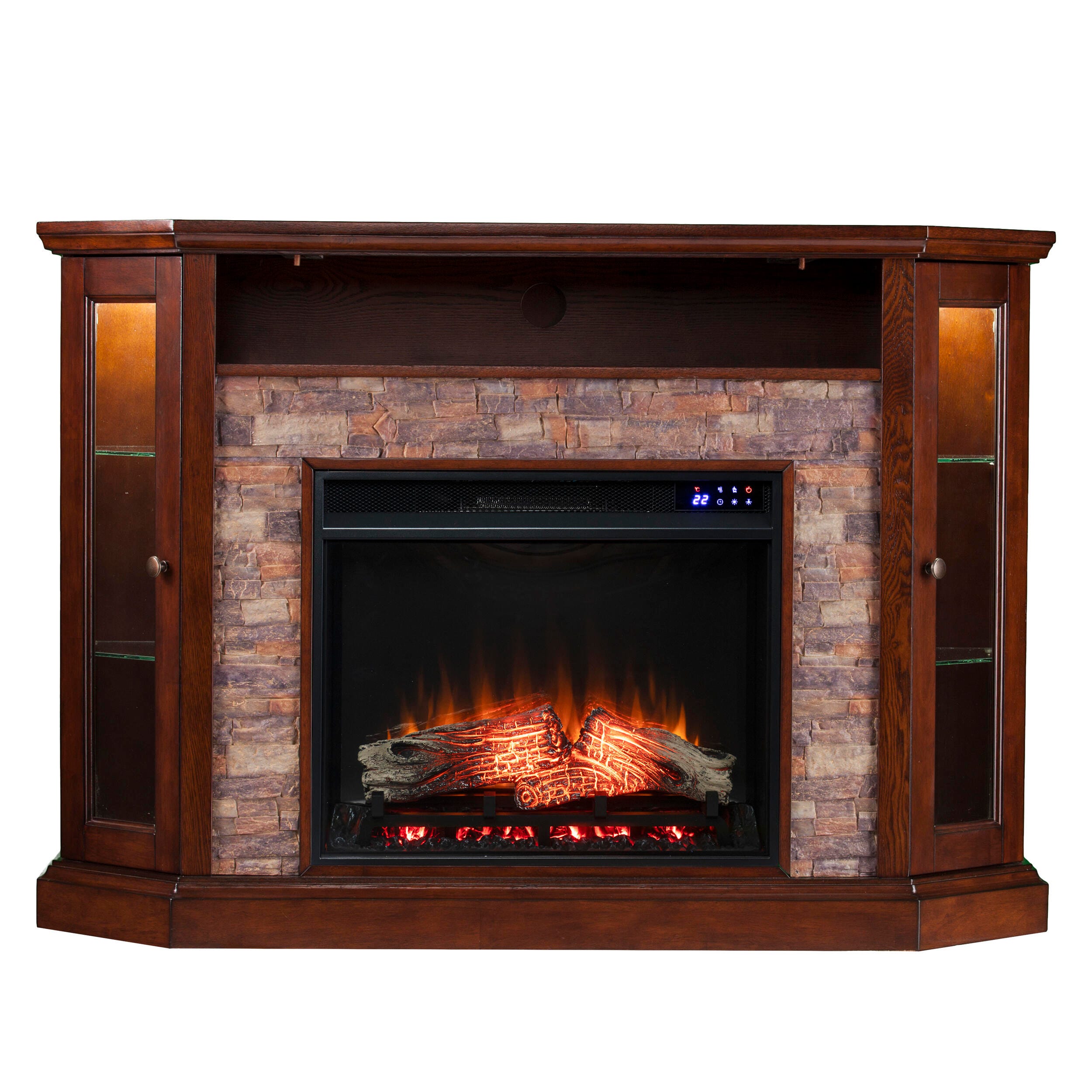 Southern Enterprises Harper Corner Convertible Touch Screen Electric Fireplace with Storage, , large