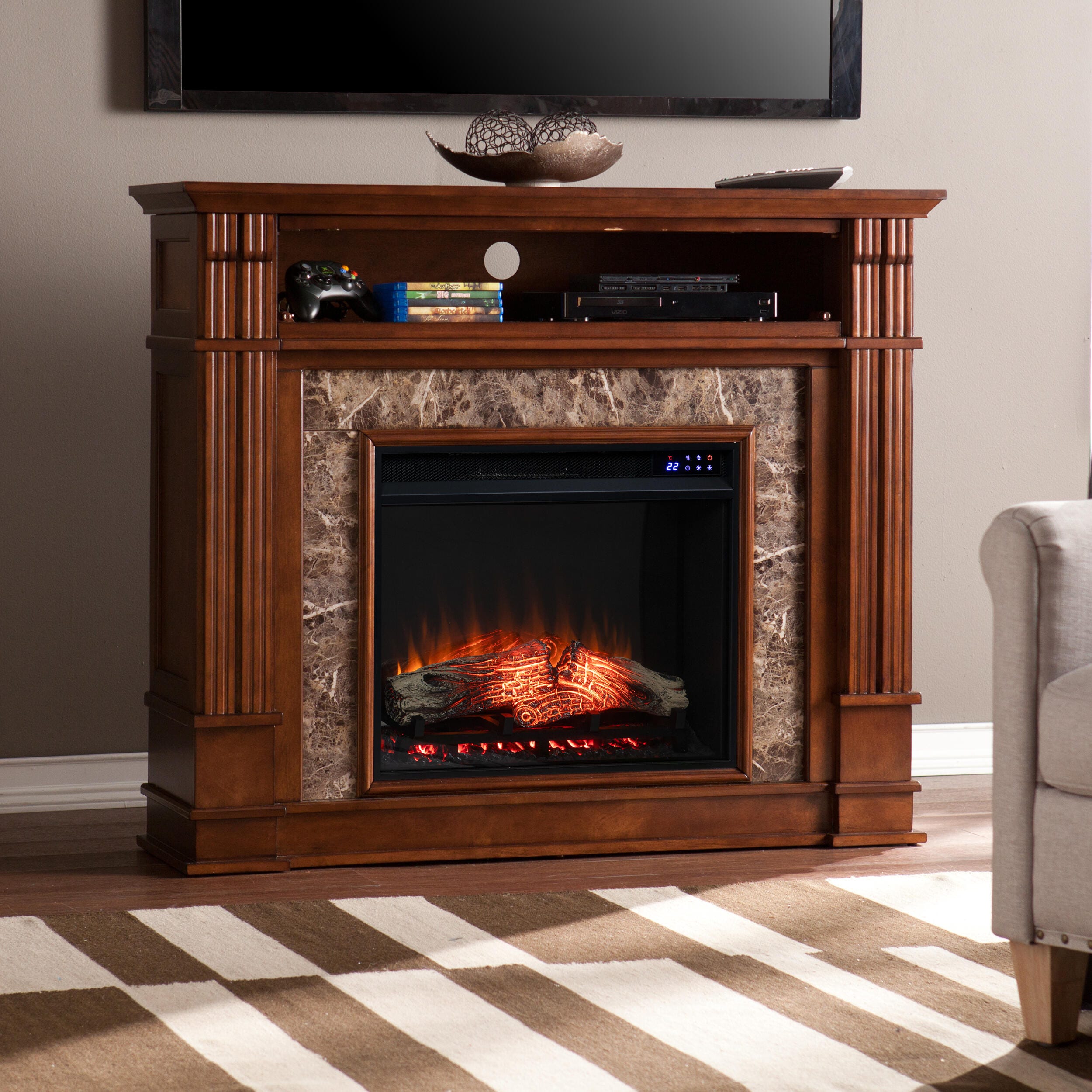 Southern Enterprises Solemma Media Touch Screen Electric Fireplace, , large