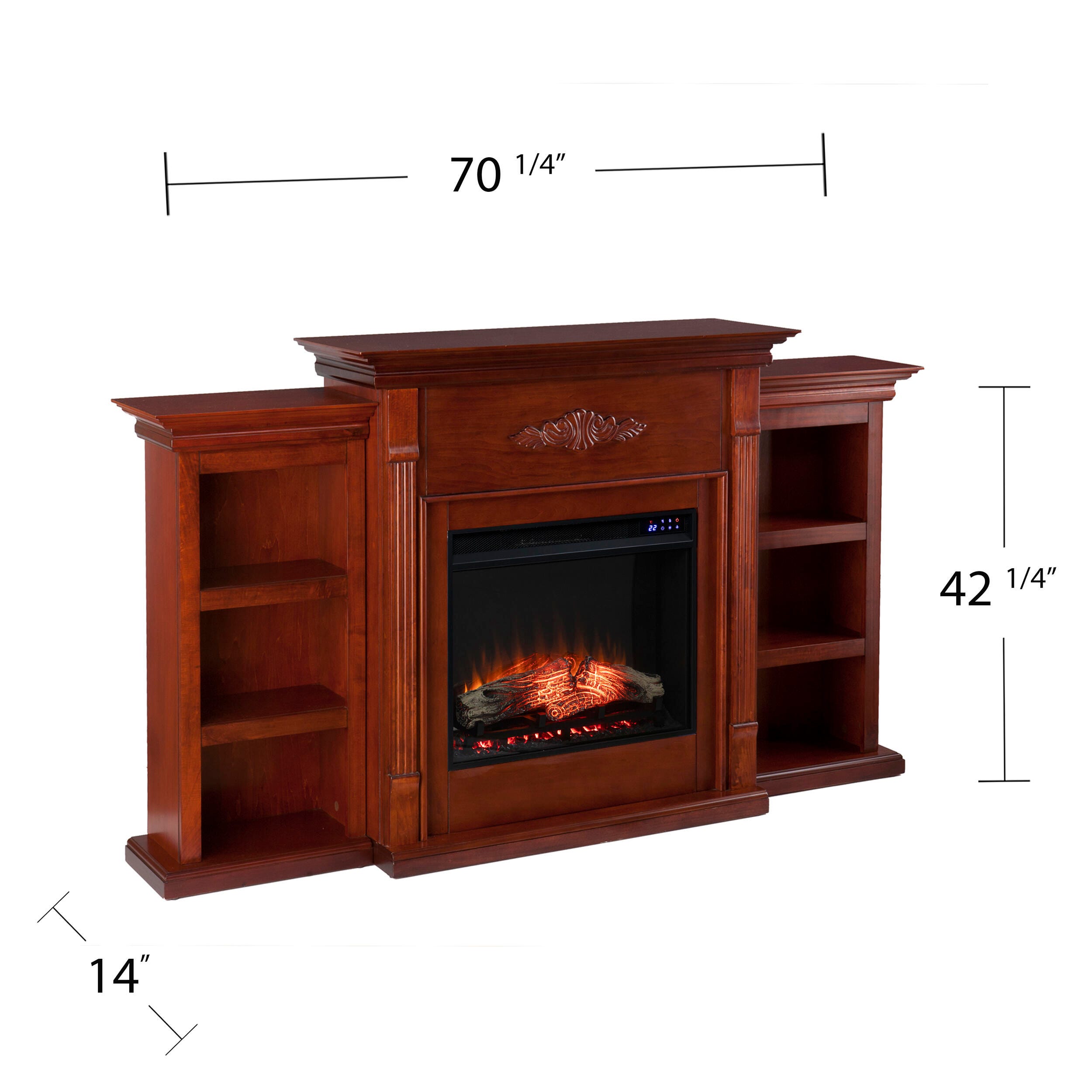 Southern Enterprises Harkdale Touch Screen Electric Fireplace with Bookcases, Mahogany, large