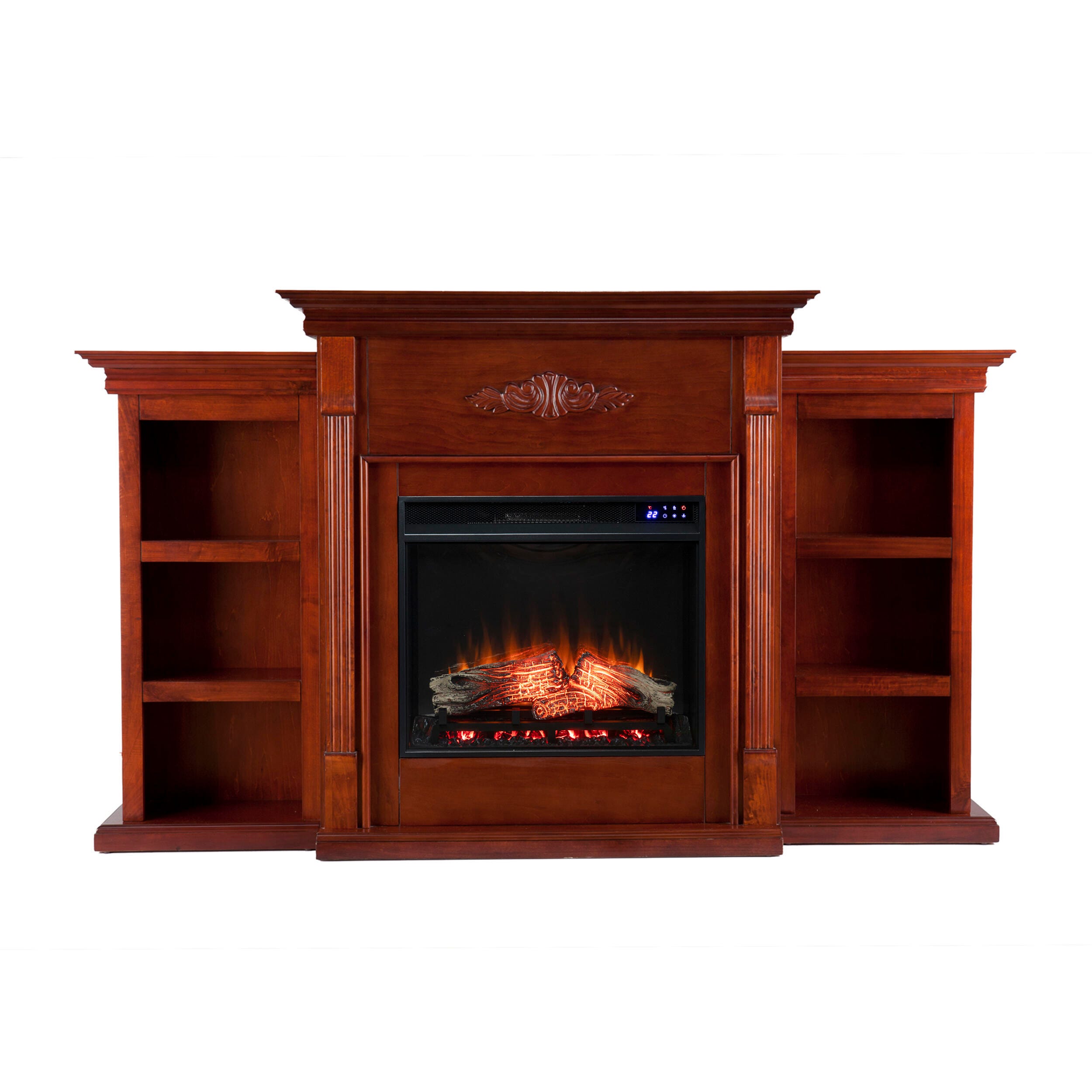 Southern Enterprises Harkdale Touch Screen Electric Fireplace with Bookcases, Mahogany, large