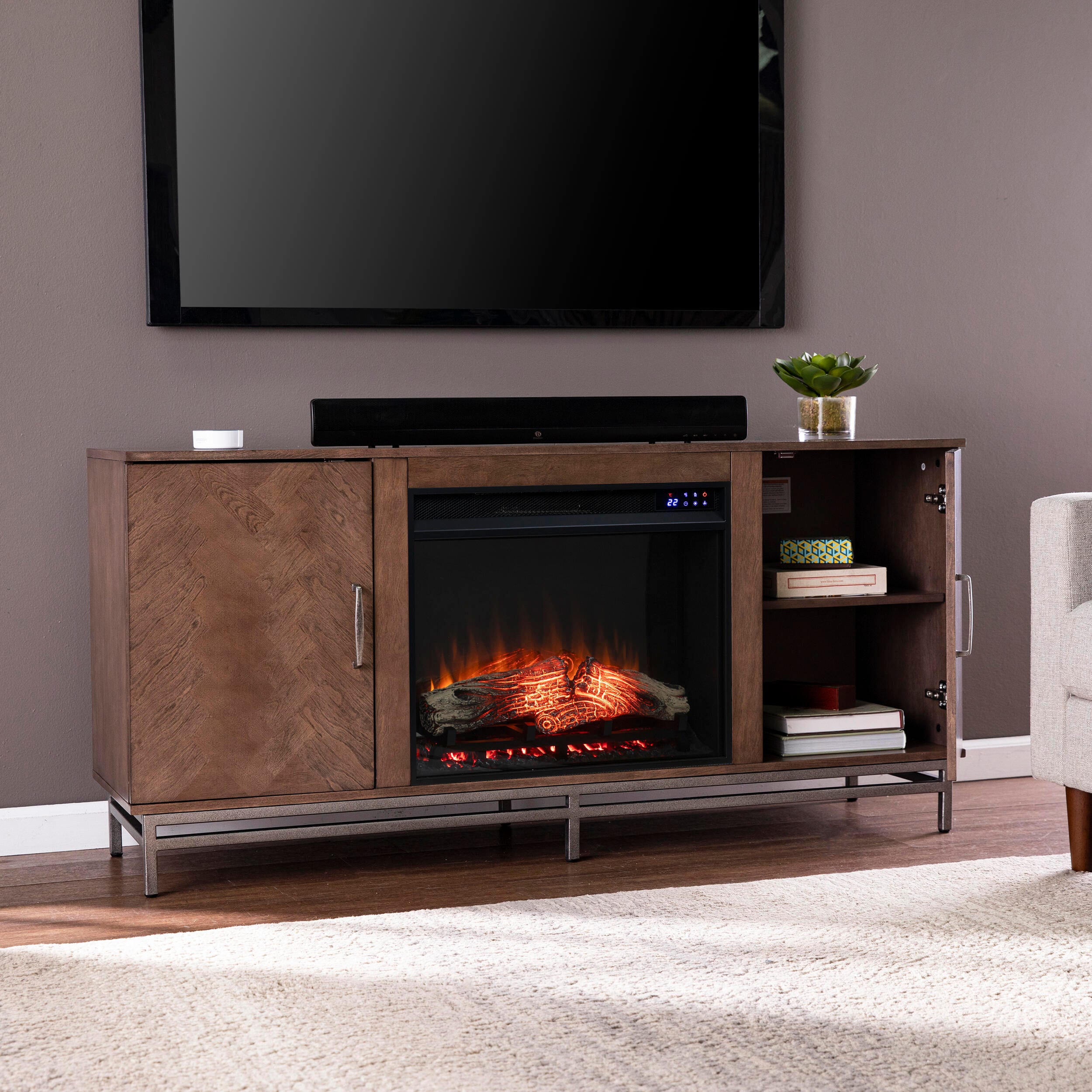 Southern Enterprises Lysle Touch Screen Electric Fireplace with Media Storage, , large