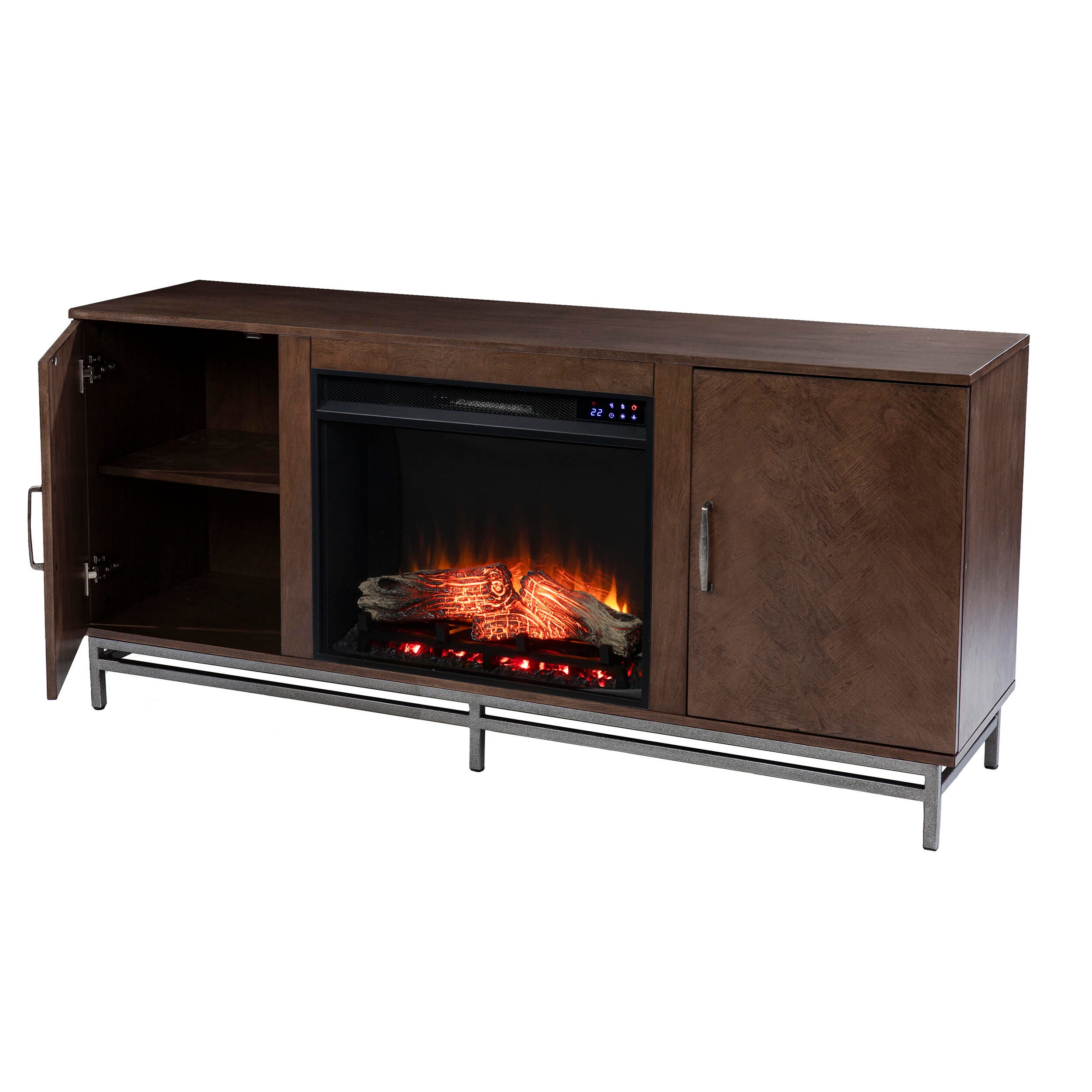 Southern Enterprises Lysle Touch Screen Electric Fireplace with Media Storage, , large