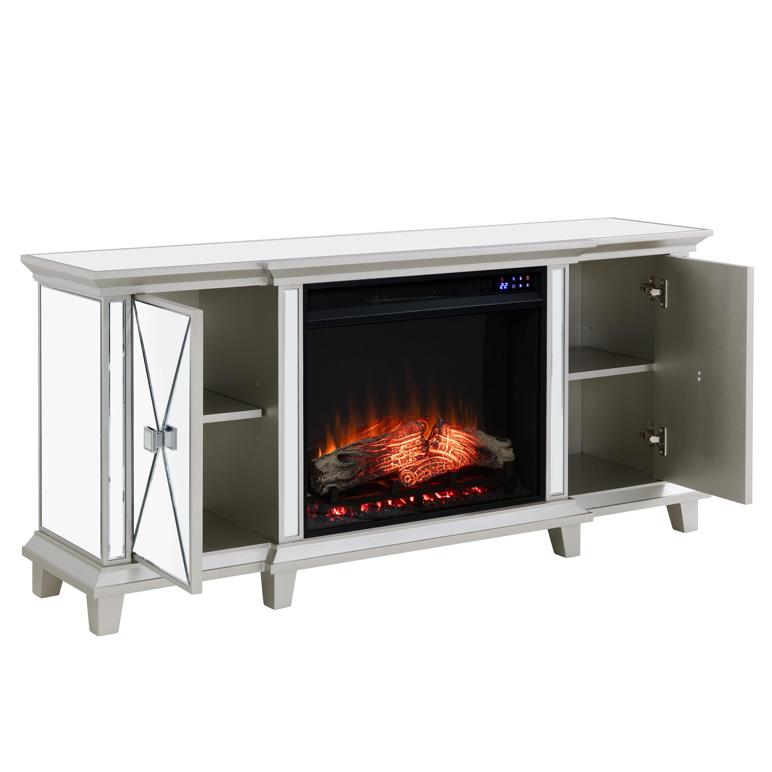 Southern Enterprises Veda Mirrored Touch Screen Electric Fireplace, , large