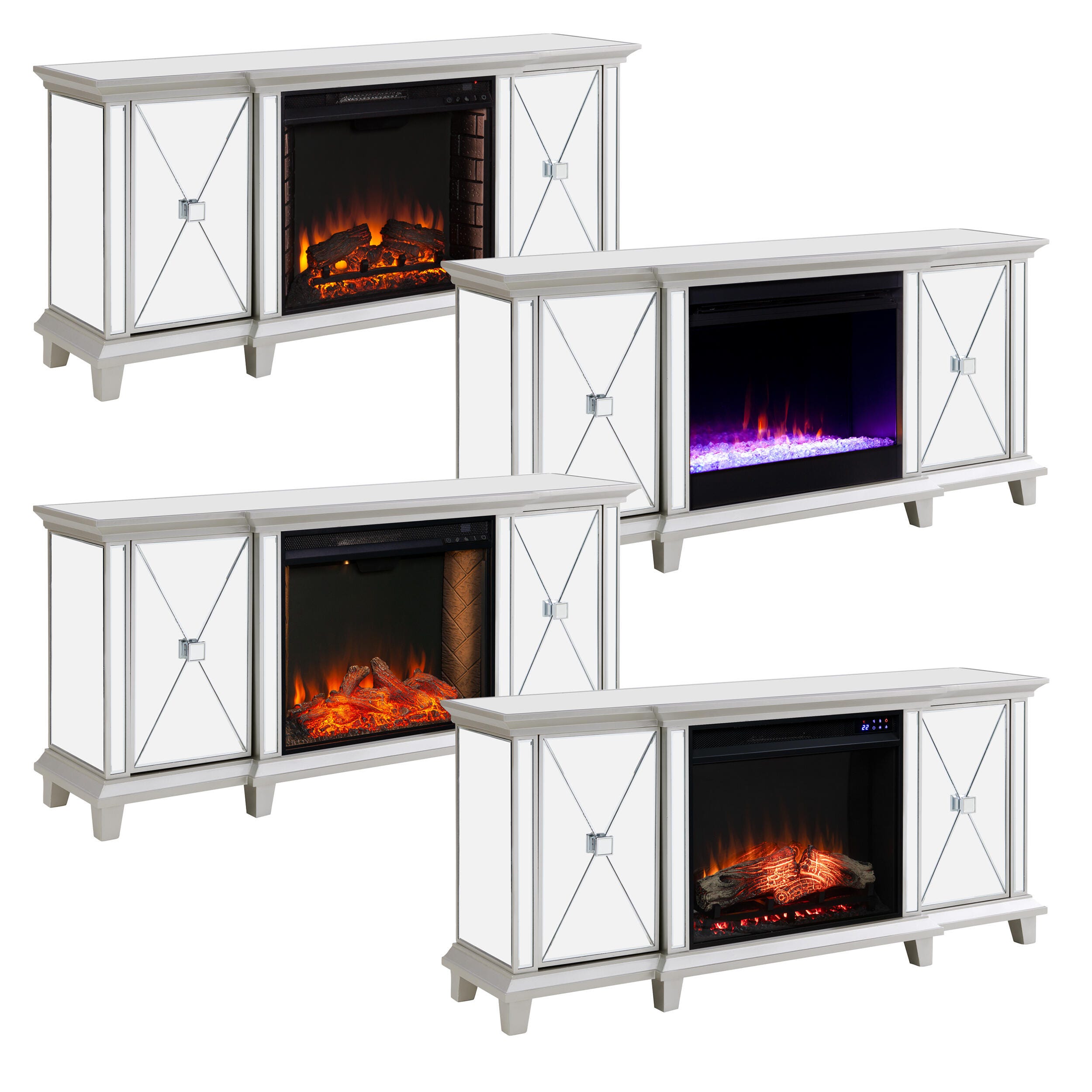 Southern Enterprises Veda Mirrored Touch Screen Electric Fireplace, , large