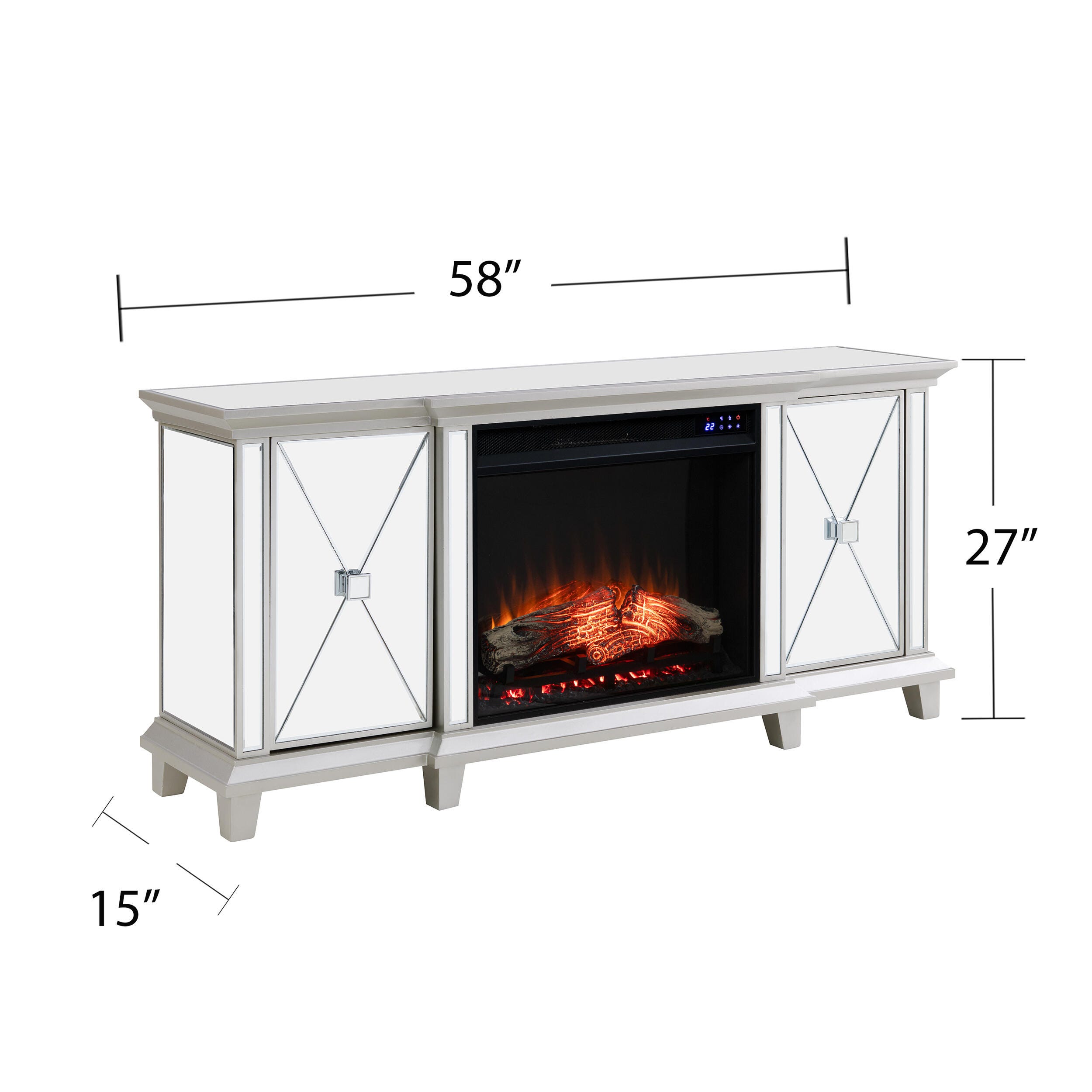 Southern Enterprises Veda Mirrored Touch Screen Electric Fireplace, , large
