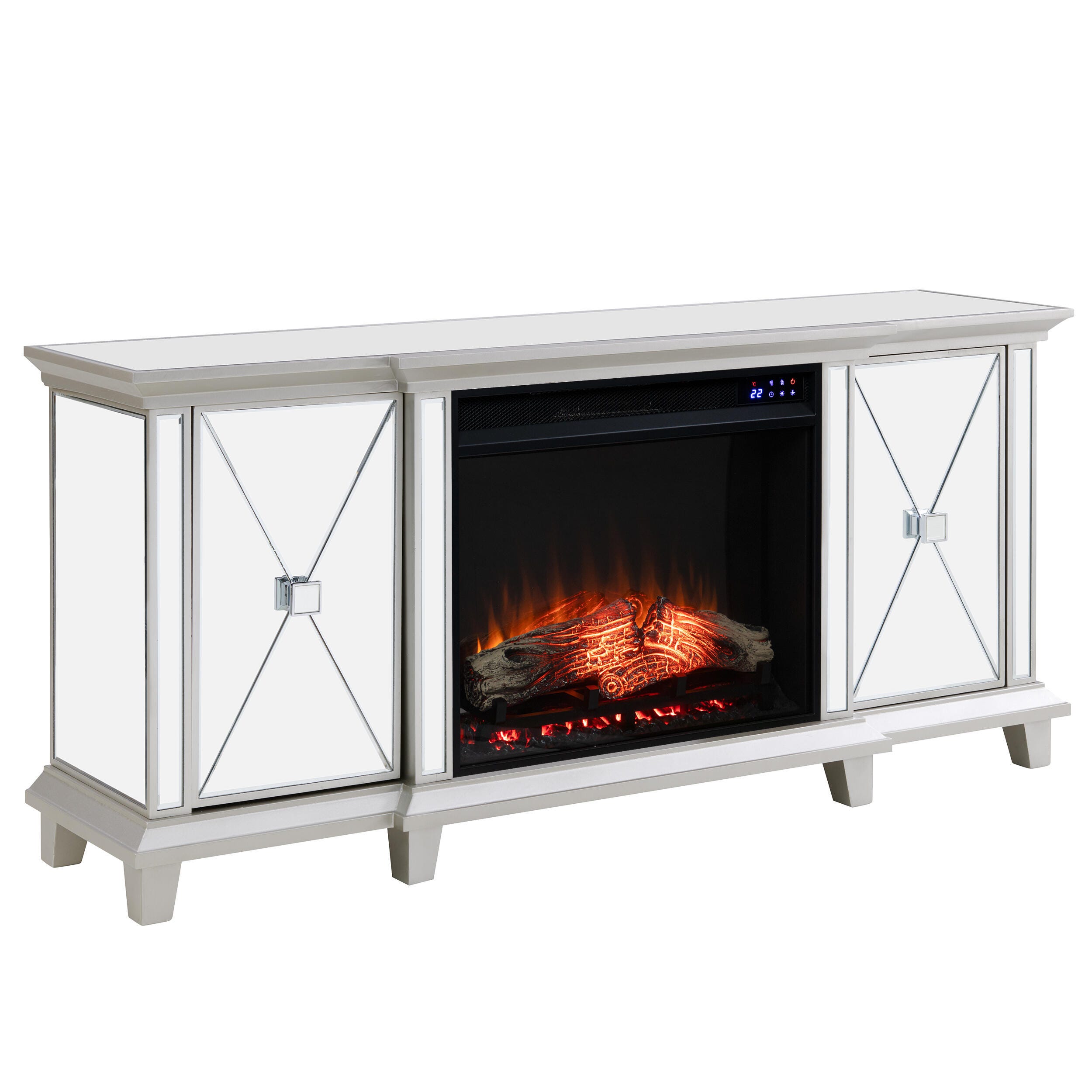 Southern Enterprises Veda Mirrored Touch Screen Electric Fireplace, , large