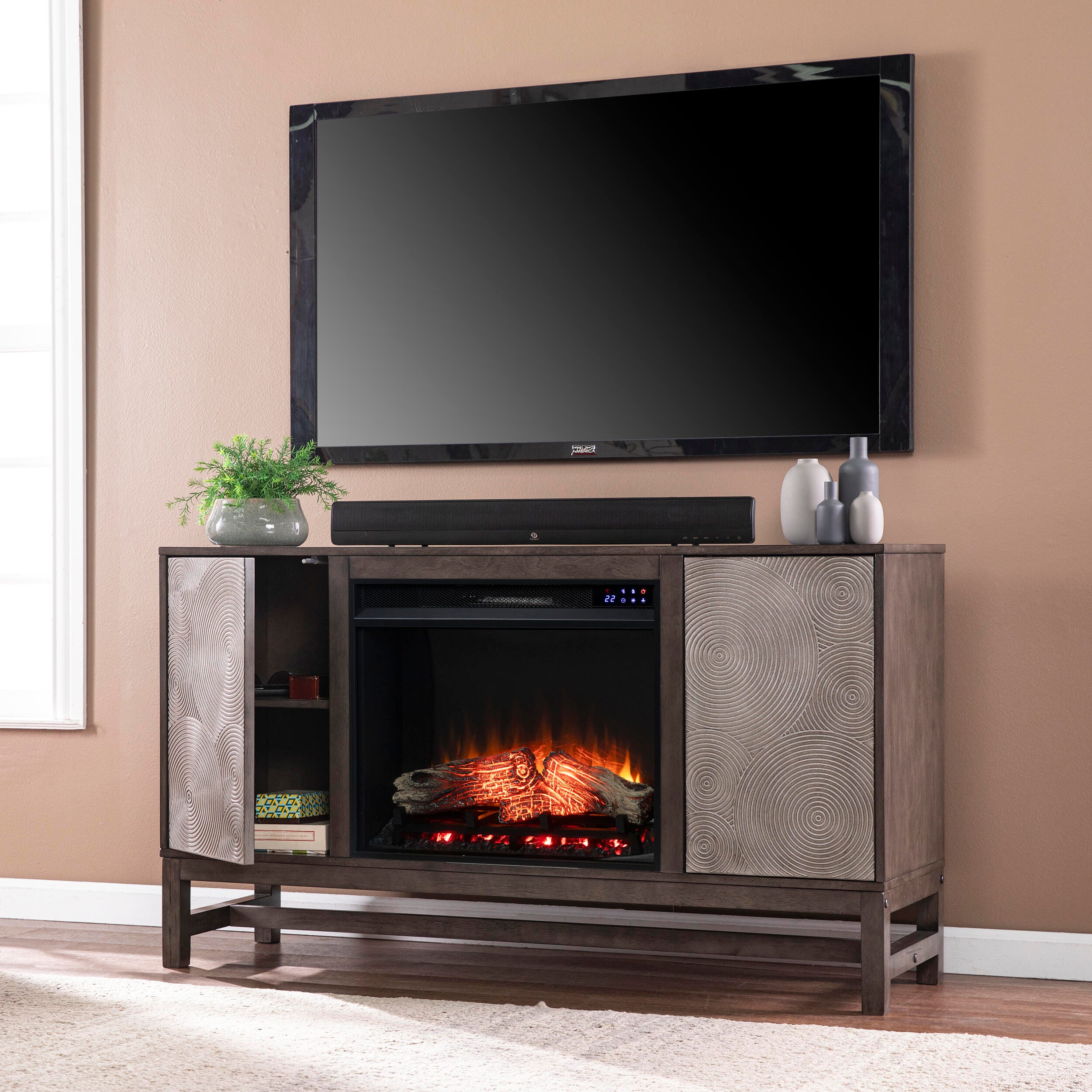Southern Enterprises Bexham Touch Screen Electric Fireplace with Media Storage, , large