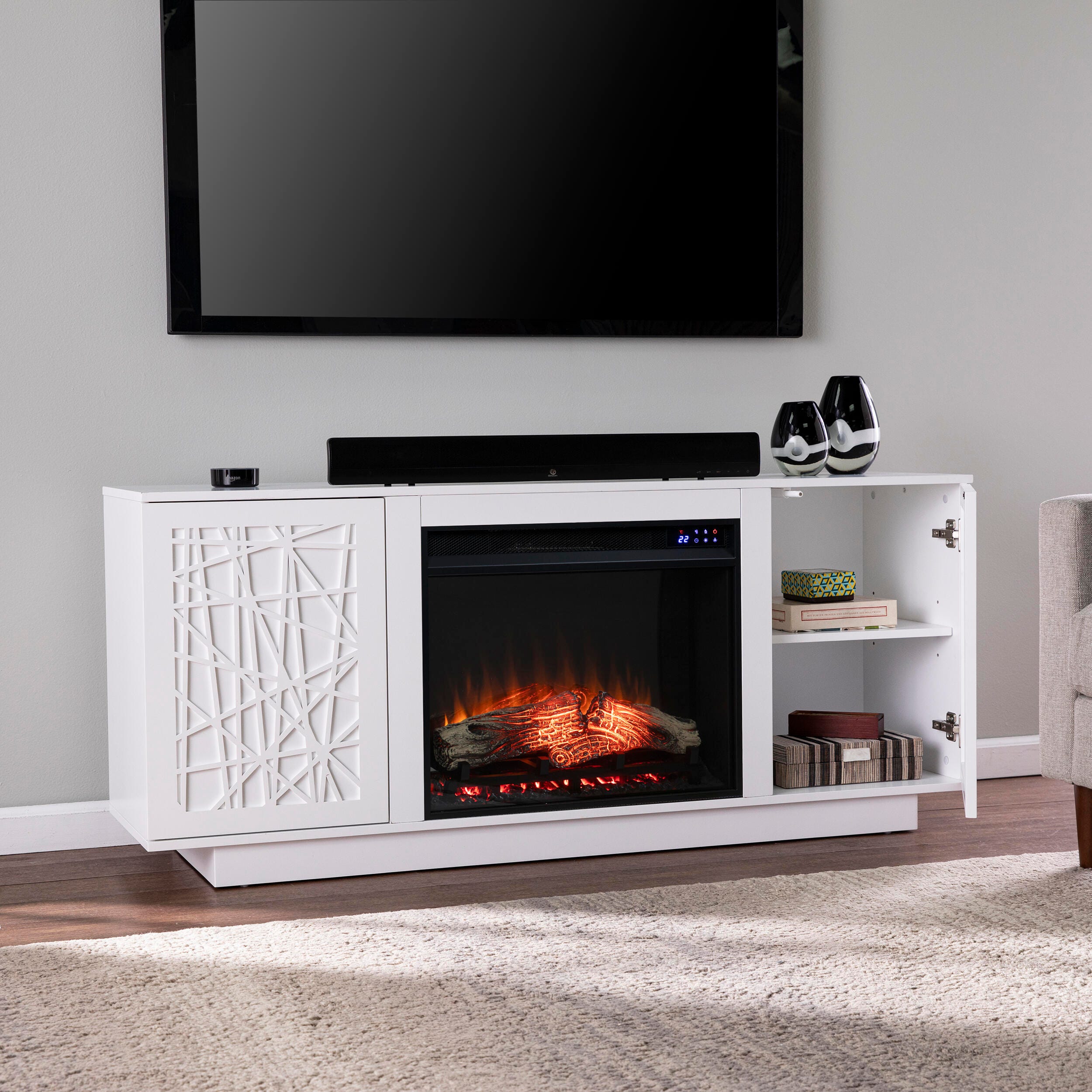 Southern Enterprises Gerrieh Touch Screen Electric Media Fireplace with Storage, , large