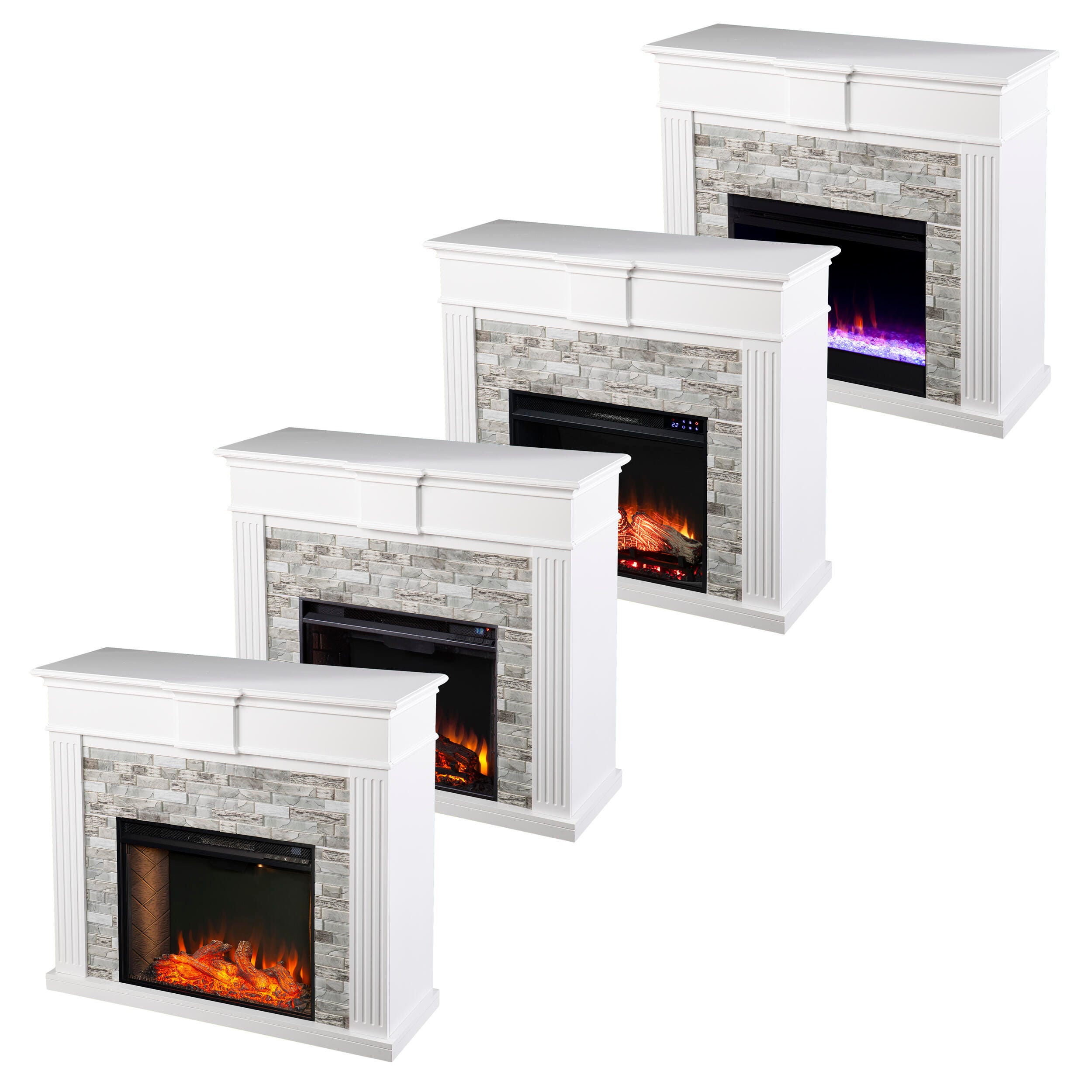 Southern Enterprises Ashlaurel Touch Screen Electric Fireplace with Faux Stone Surround, , large