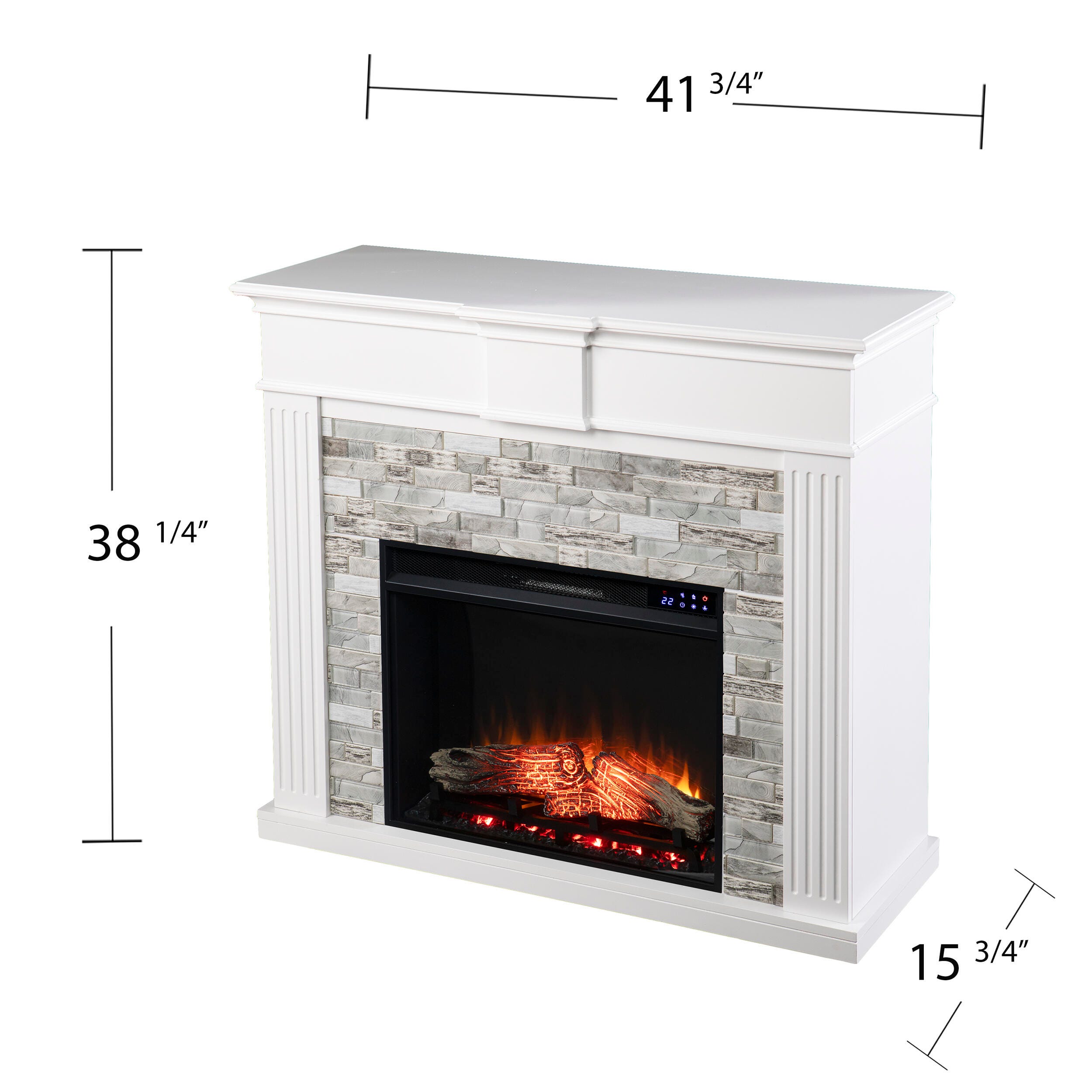 Southern Enterprises Ashlaurel Touch Screen Electric Fireplace with Faux Stone Surround, , large