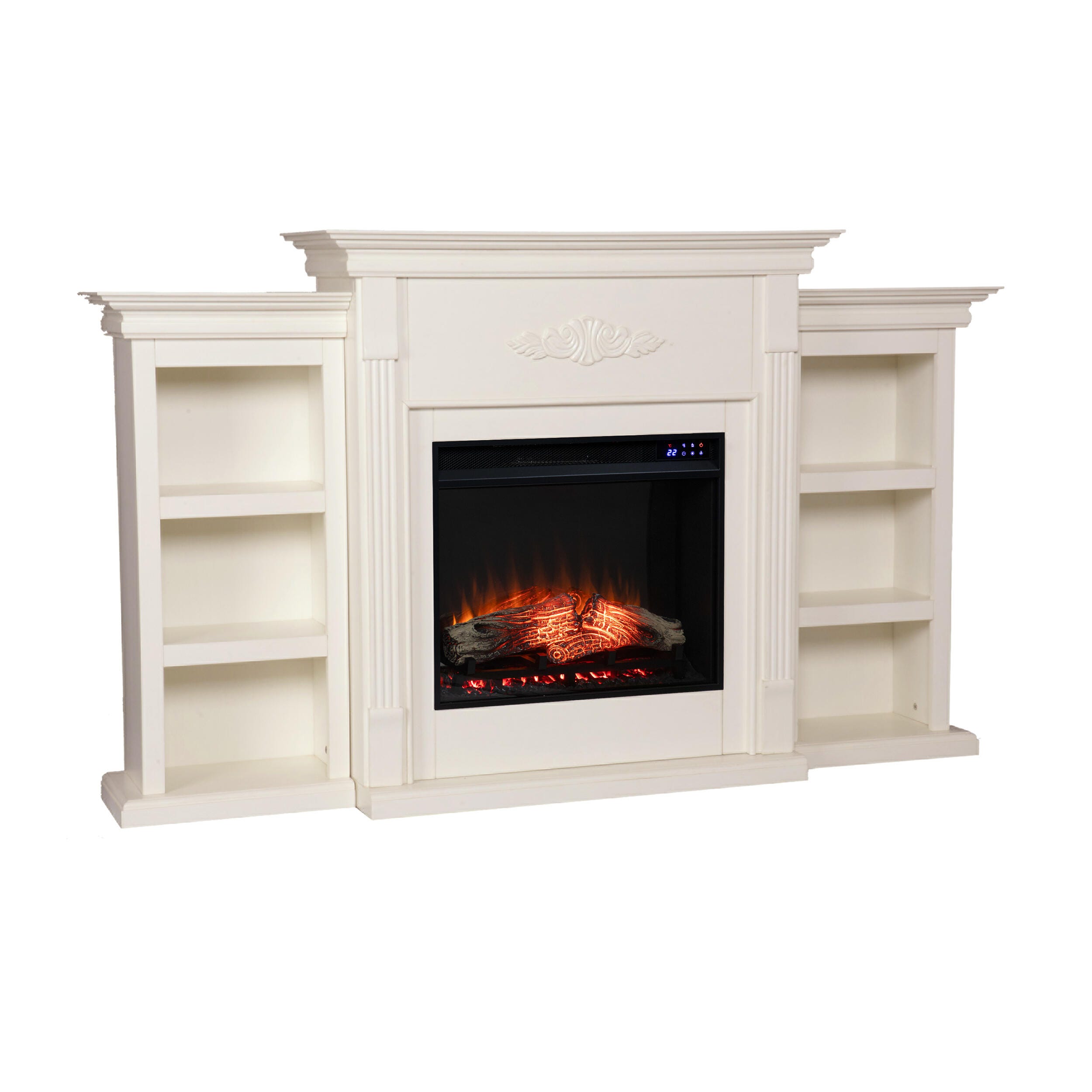 Southern Enterprises Harkdale Touch Screen Electric Fireplace with Bookcases, Ivory, large