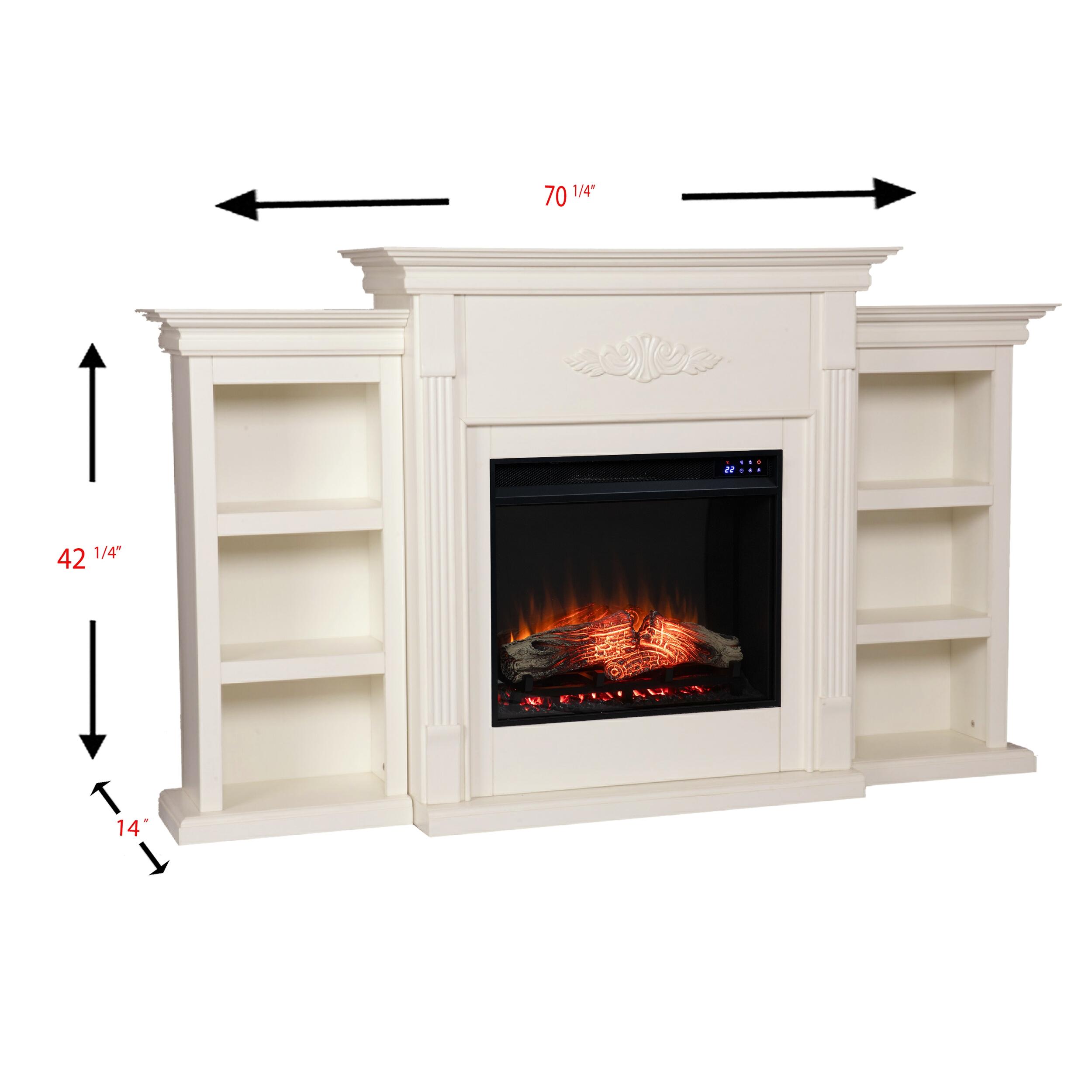 Southern Enterprises Harkdale Touch Screen Electric Fireplace with Bookcases, Ivory, large
