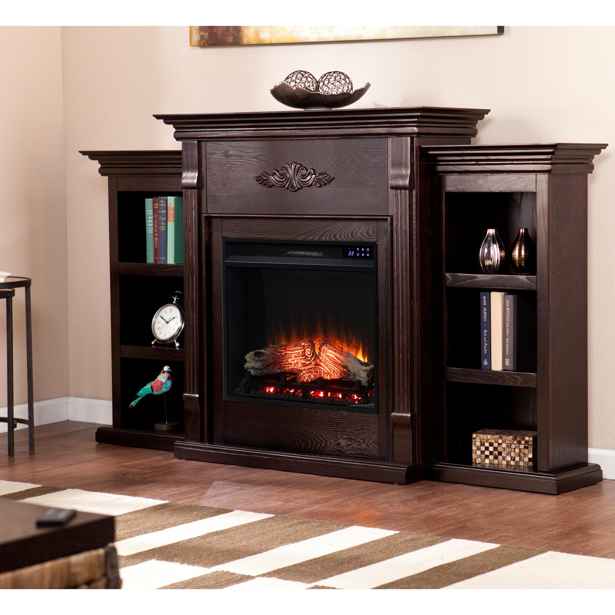 Southern Enterprises Harkdale Touch Screen Electric Fireplace with Bookcases, Classic Espresso, rollover