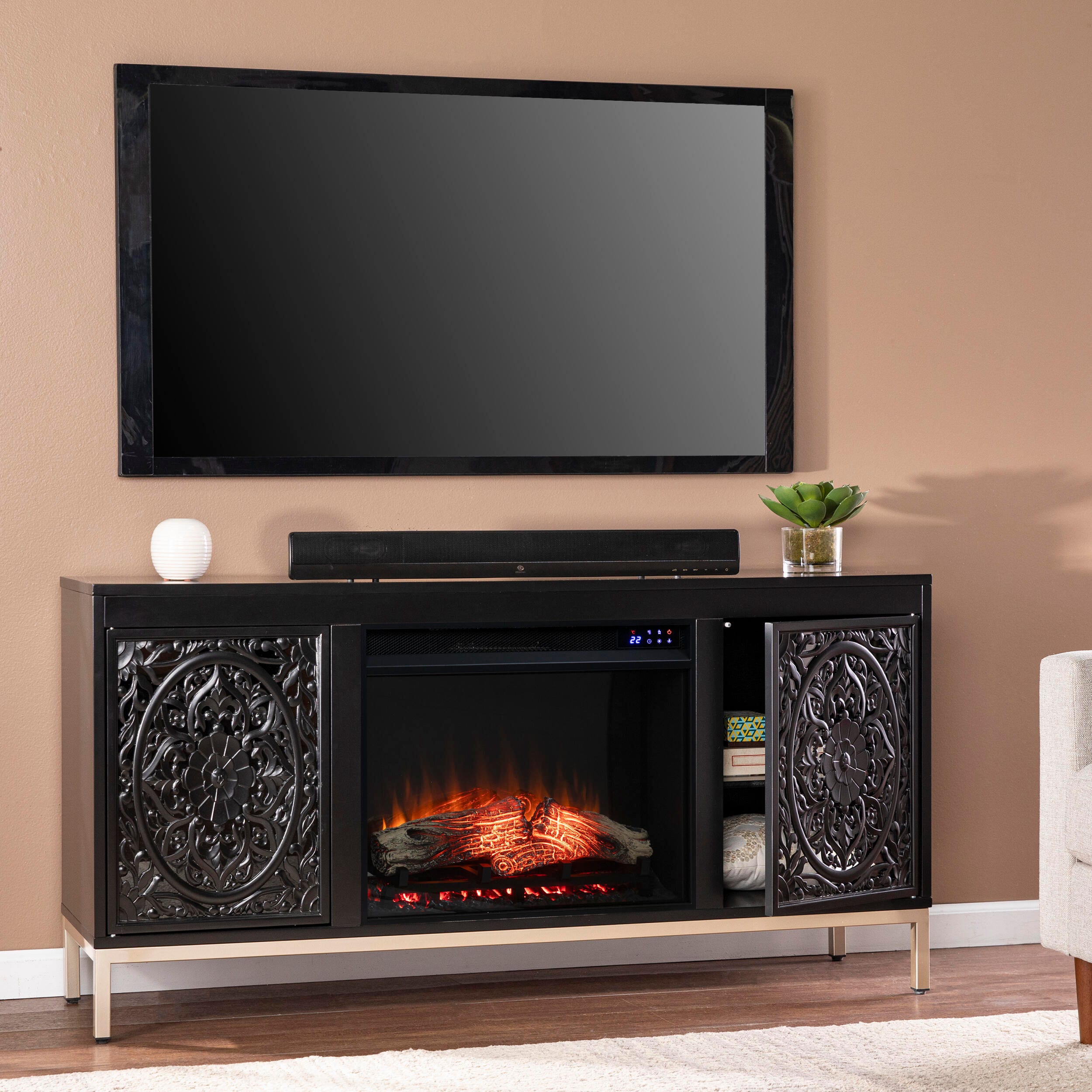 Southern Enterprises Gertandra Touch Screen Electric Fireplace with Media Storage, , large
