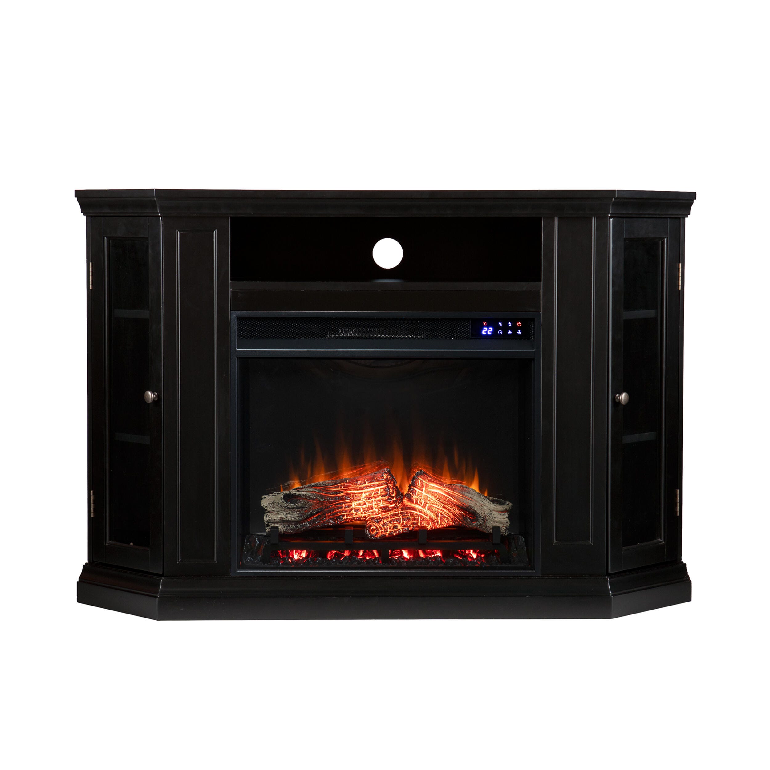 Southern Enterprises Maddeline Electric Corner Touch Screen Fireplace with Storage - Black, , large