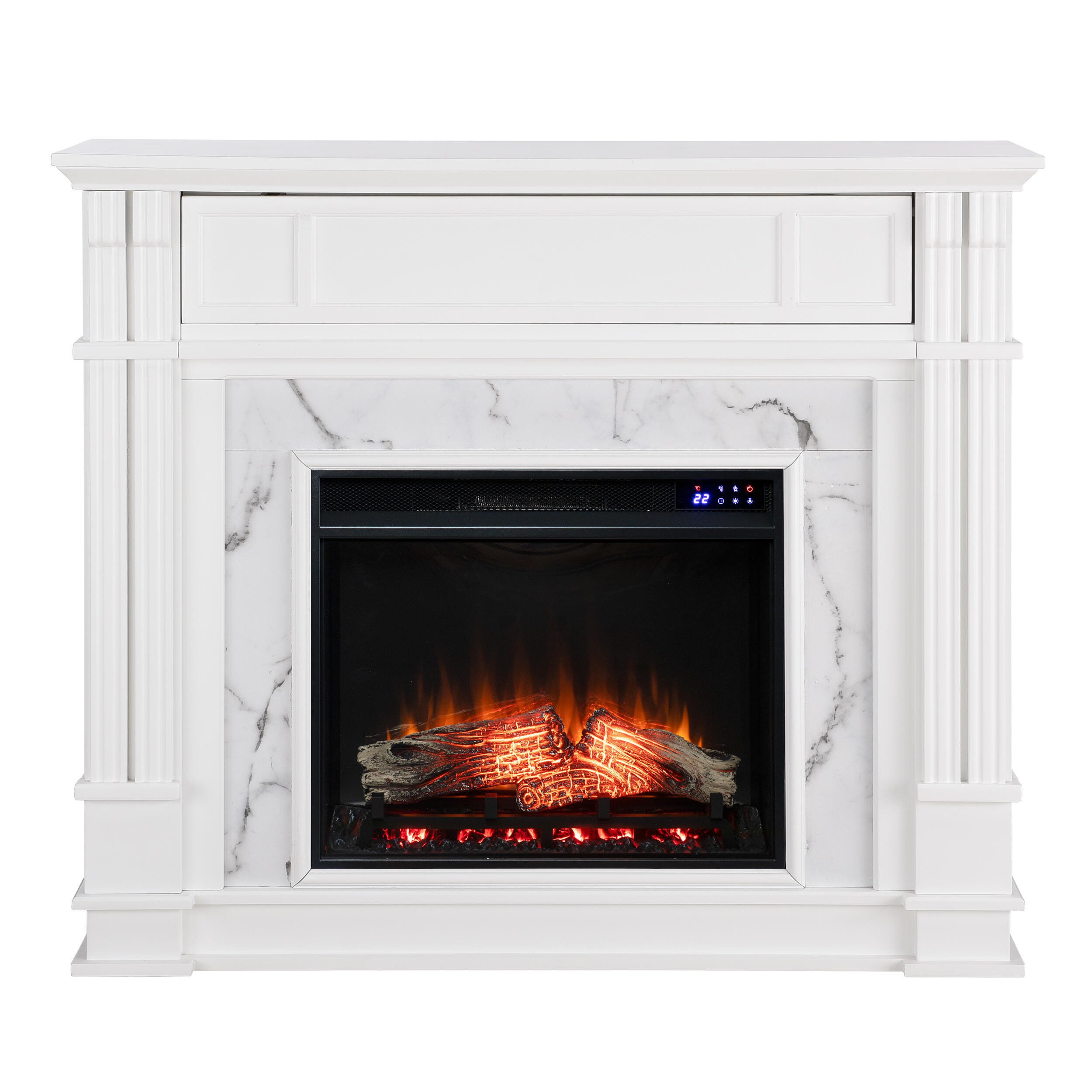 Southern Enterprises Solemma Faux Cararra Marble Touch Screen Electric Media Fireplace, , large