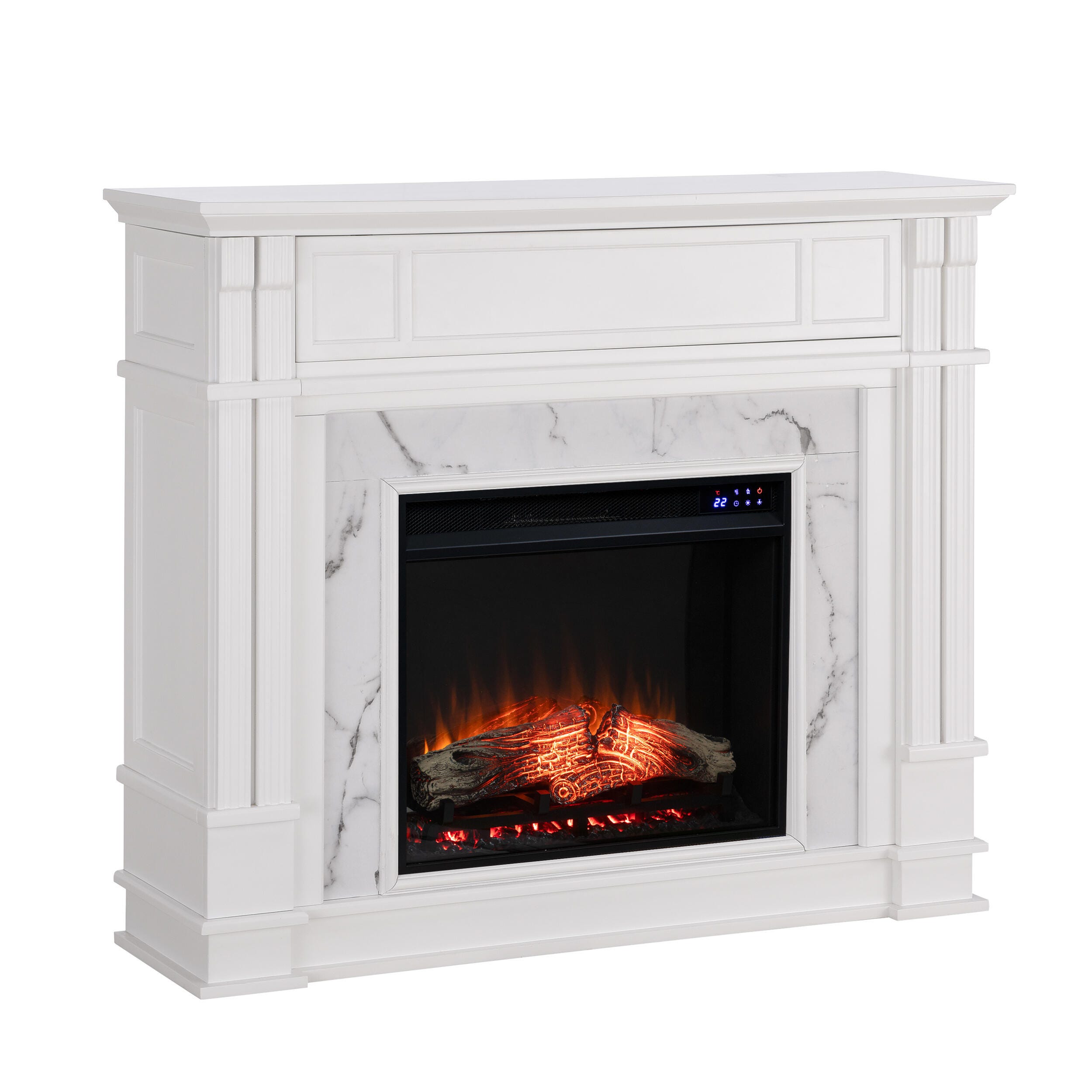 Southern Enterprises Solemma Faux Cararra Marble Touch Screen Electric Media Fireplace, , large