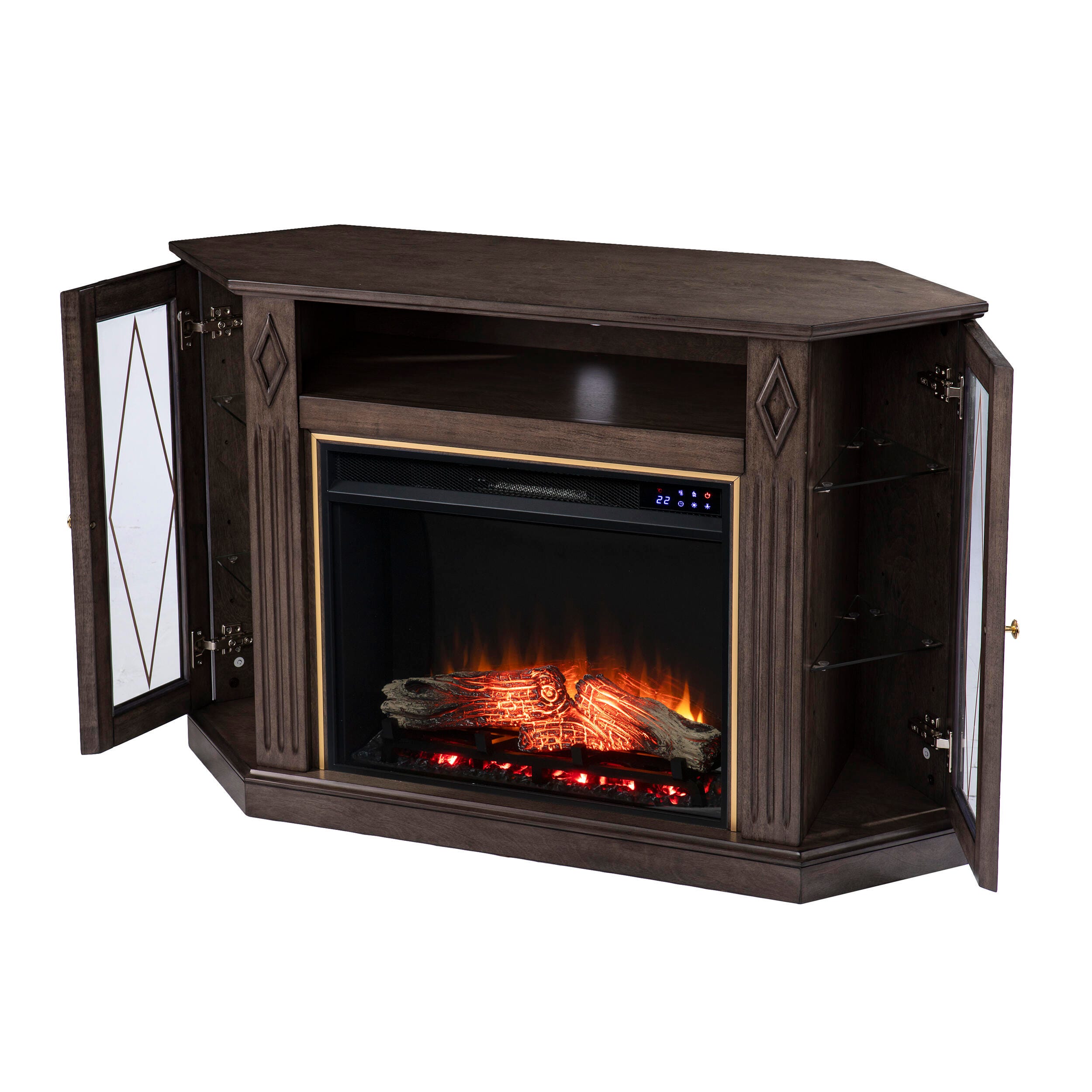 Southern Enterprises Gorrmyn Touch Screen Electric Fireplace with Media Storage, , large