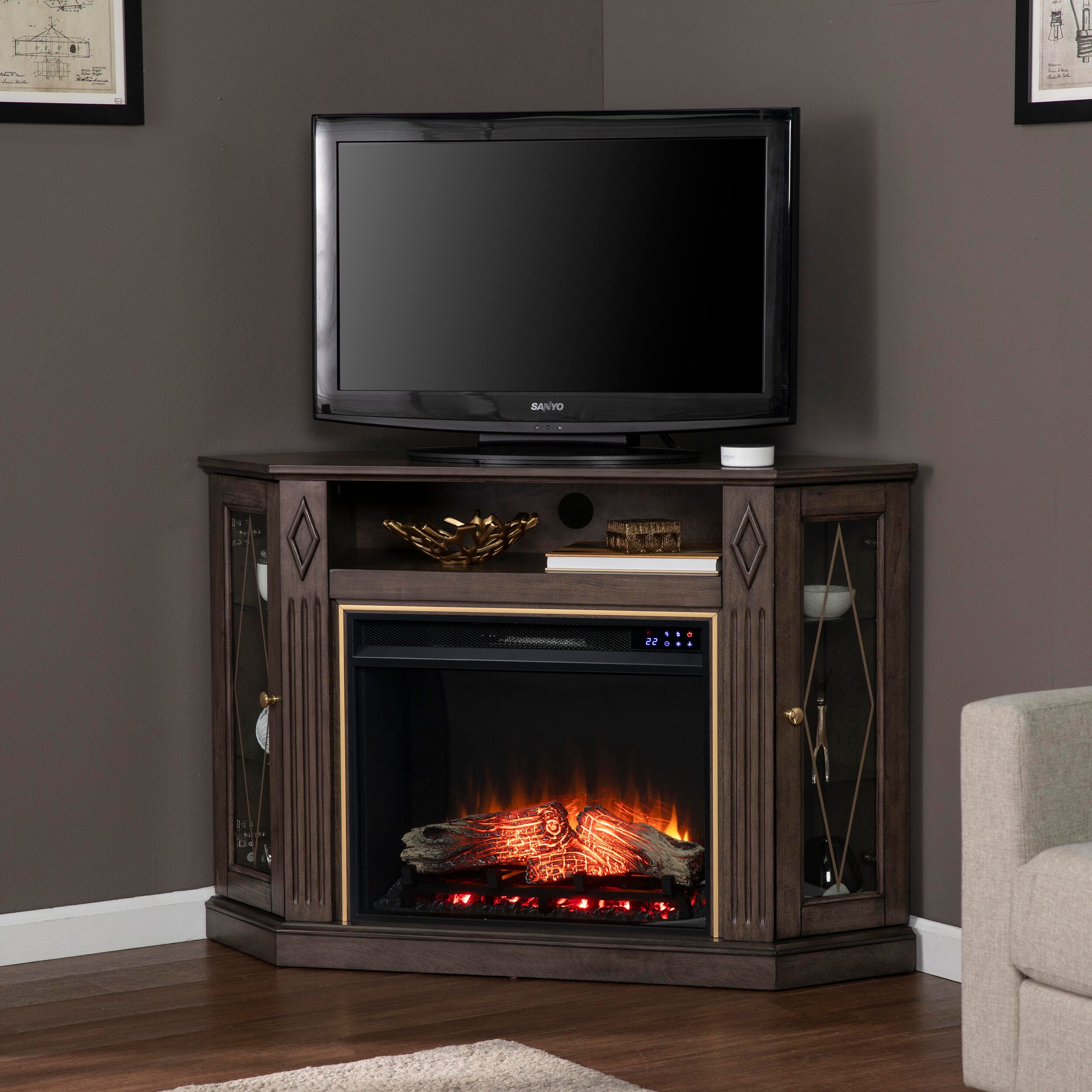 Southern Enterprises Gorrmyn Touch Screen Electric Fireplace with Media Storage, , large