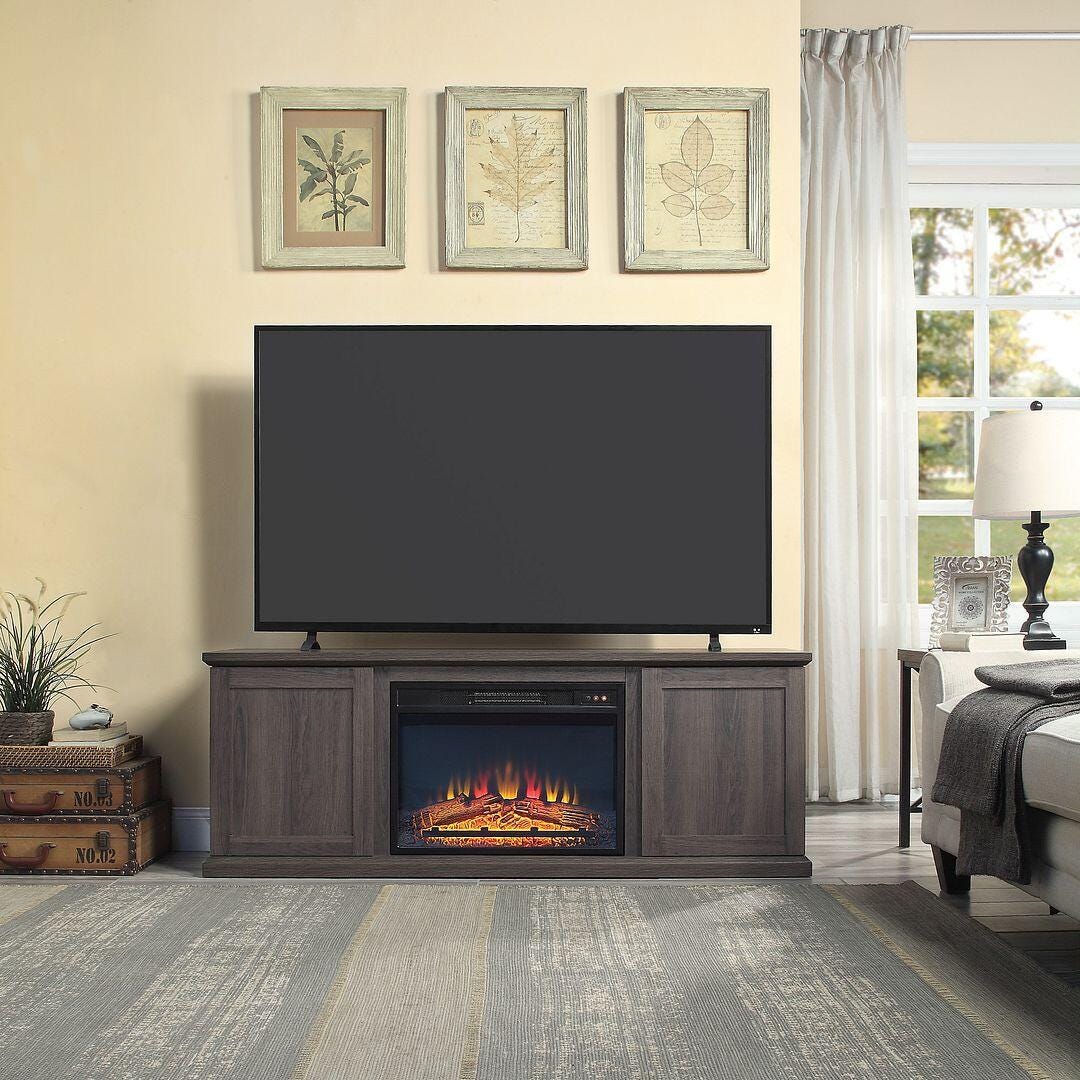 Manhattan Comfort Franklin 60" TV Stand with Electric Fireplace, Brown, rollover