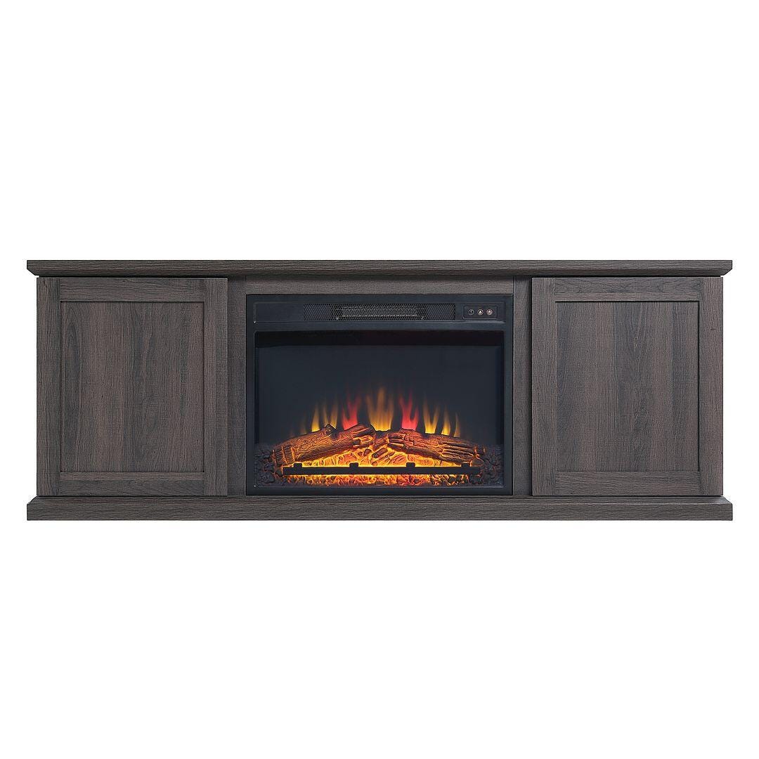 Manhattan Comfort Franklin 60" TV Stand with Electric Fireplace, Brown, large