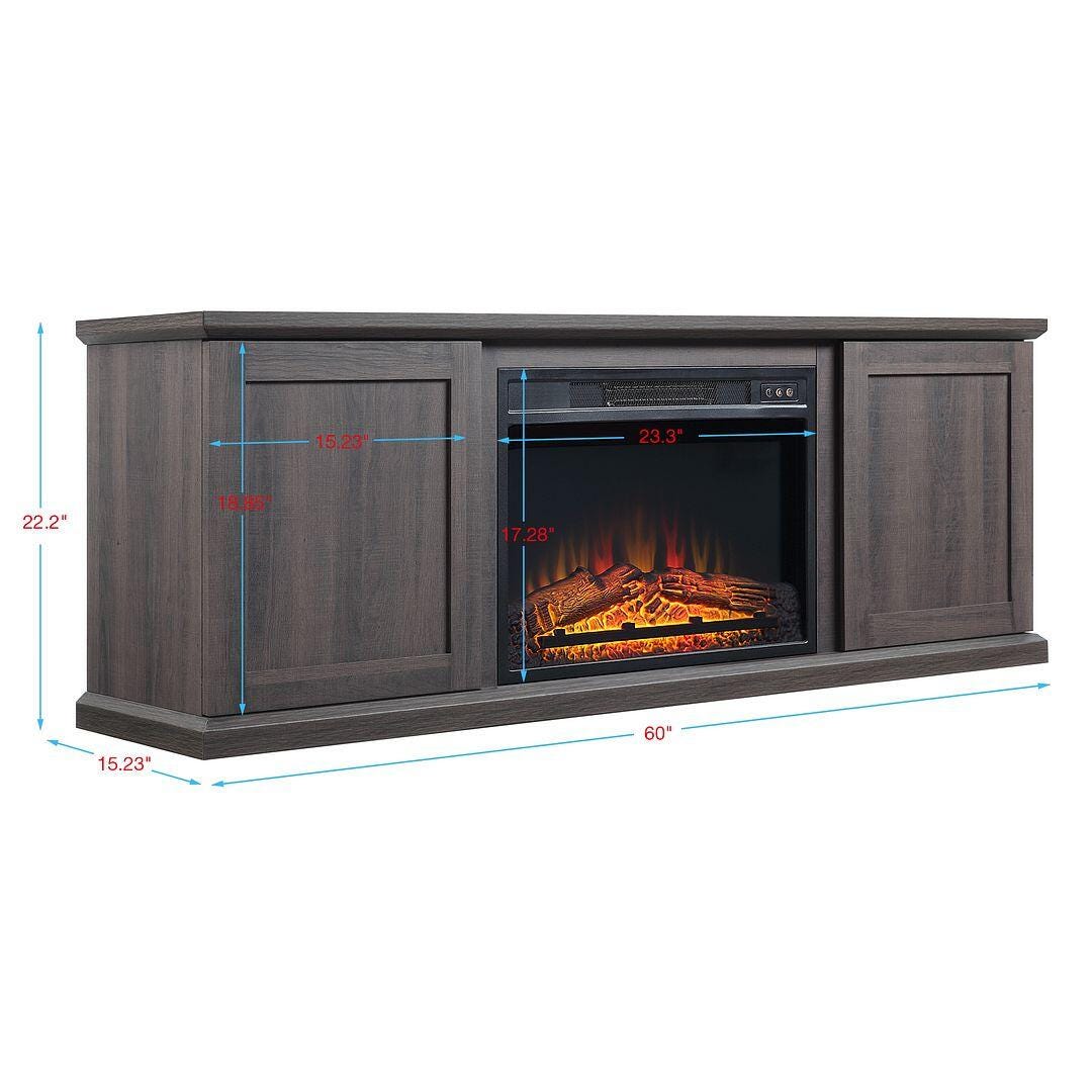 Manhattan Comfort Franklin 60" TV Stand with Electric Fireplace, Brown, large