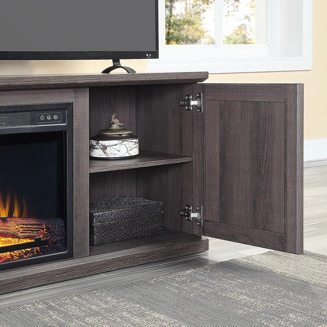 Manhattan Comfort Franklin 60" TV Stand with Electric Fireplace, Brown, large
