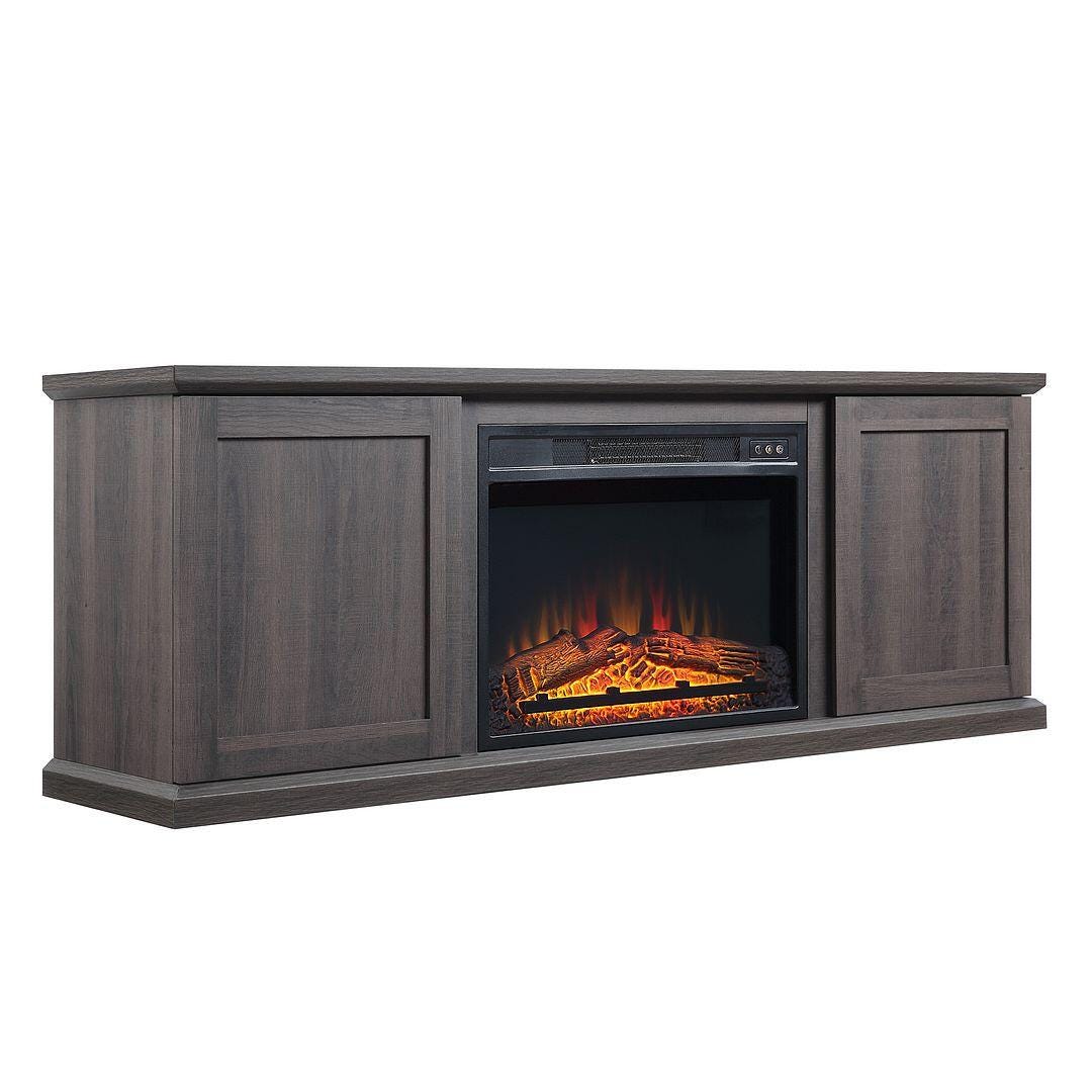 Manhattan Comfort Franklin 60" TV Stand with Electric Fireplace, Brown, large